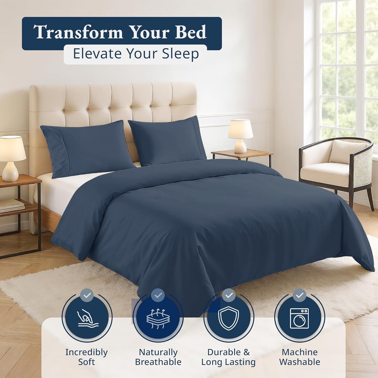 100% Organic Washed Cotton  Quilt Cover Set - Estate Blue