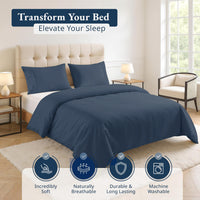 100% Organic Washed Cotton  Quilt Cover Set - Estate Blue