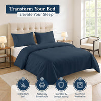 100% Organic Washed Cotton Quilt Cover Set - Navy