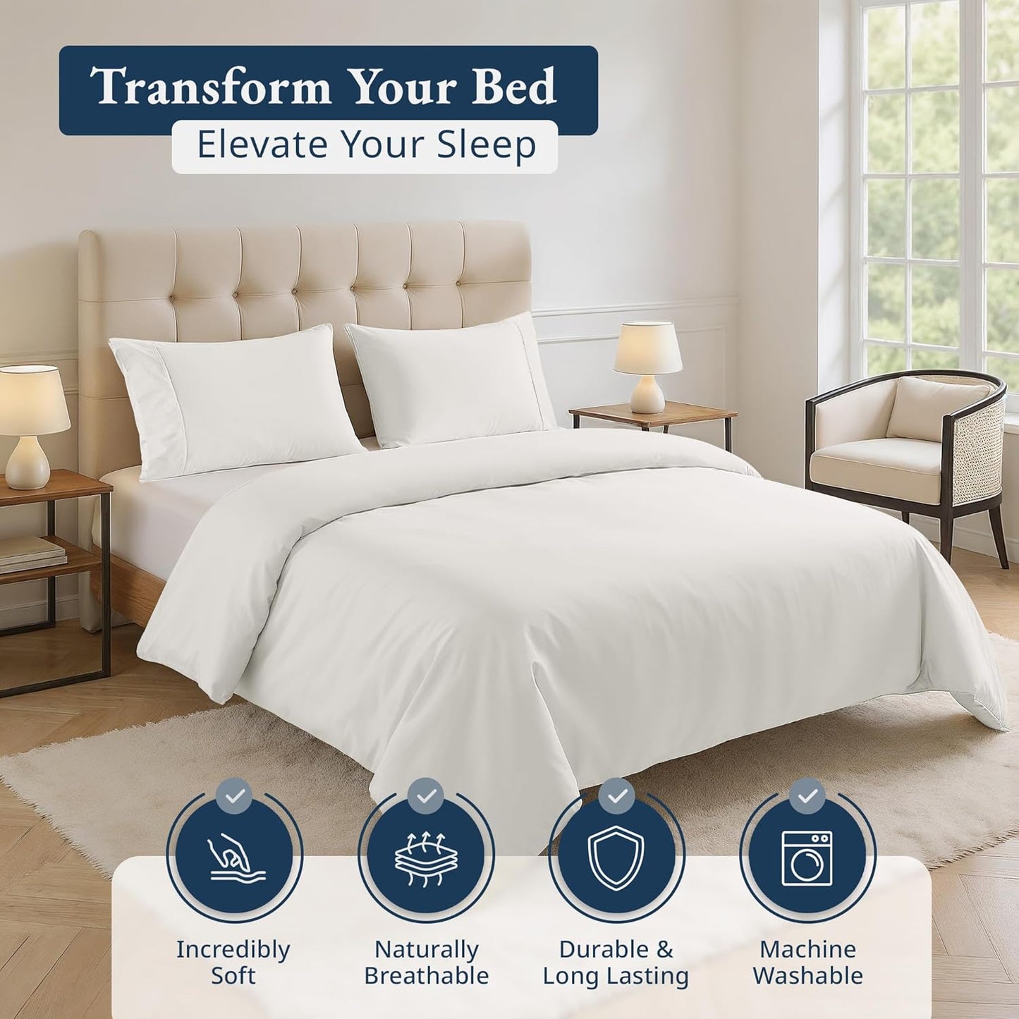 100% Organic Washed Cotton Quilt Cover Set - White