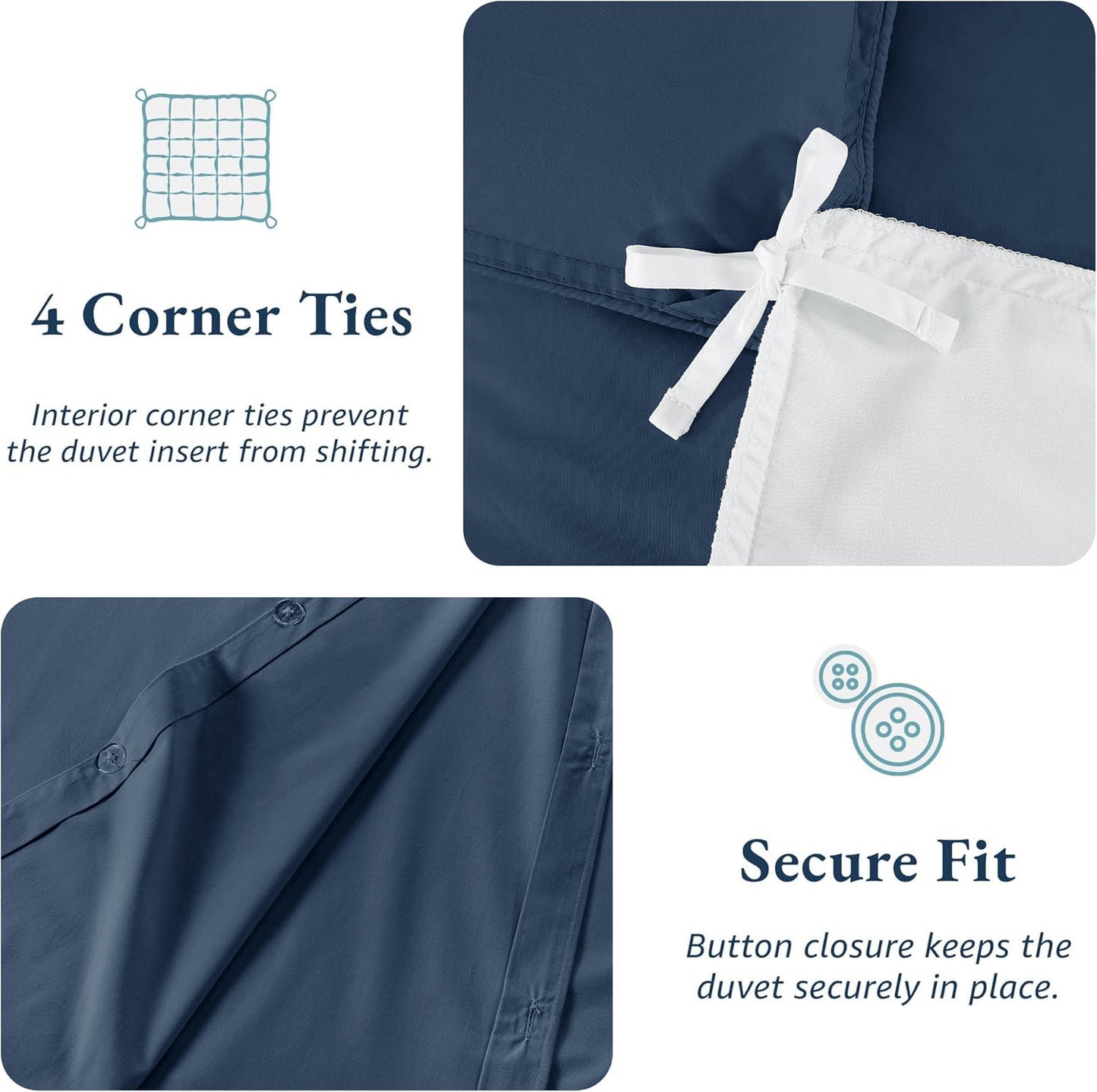 100% Organic Washed Cotton Quilt Cover Set - Navy
