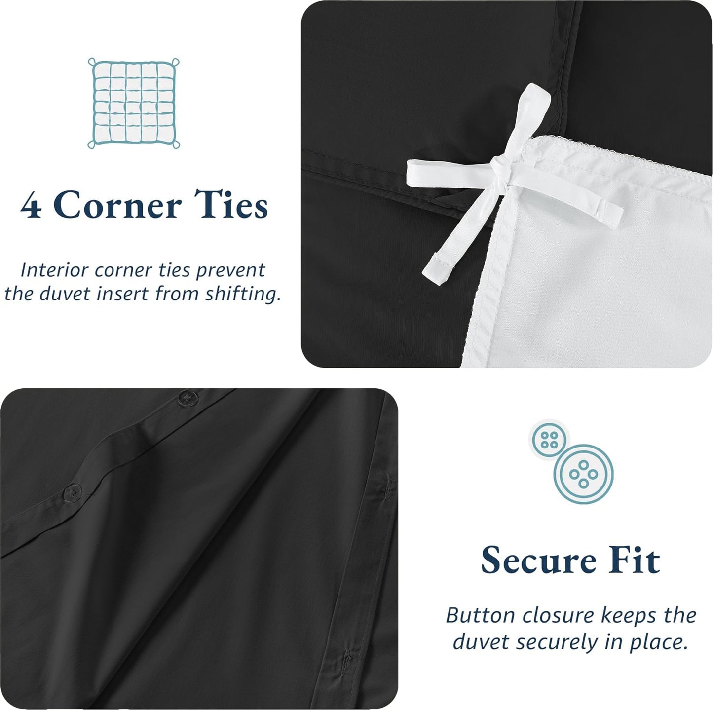 100% Organic Washed Cotton Quilt Cover Set - Black