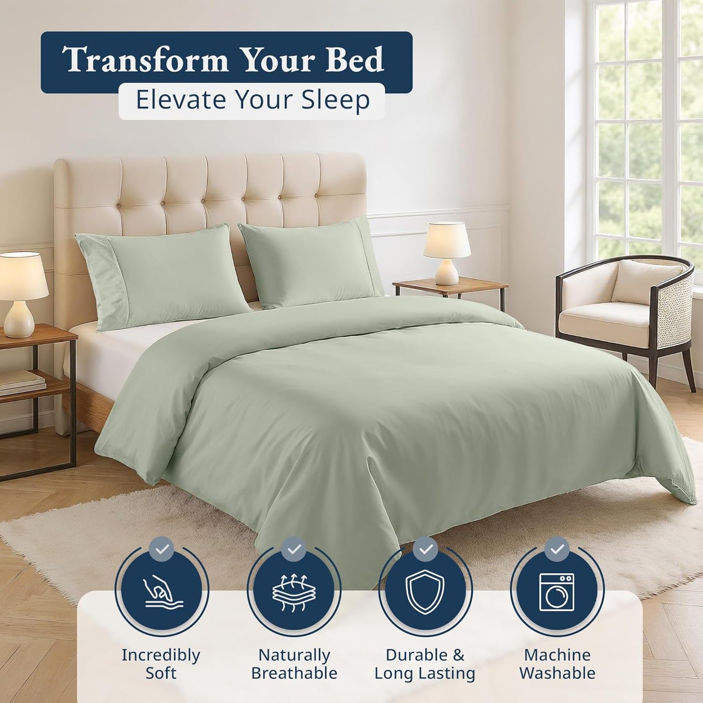 100% Organic Washed Cotton Quilt Cover Set - Mineral