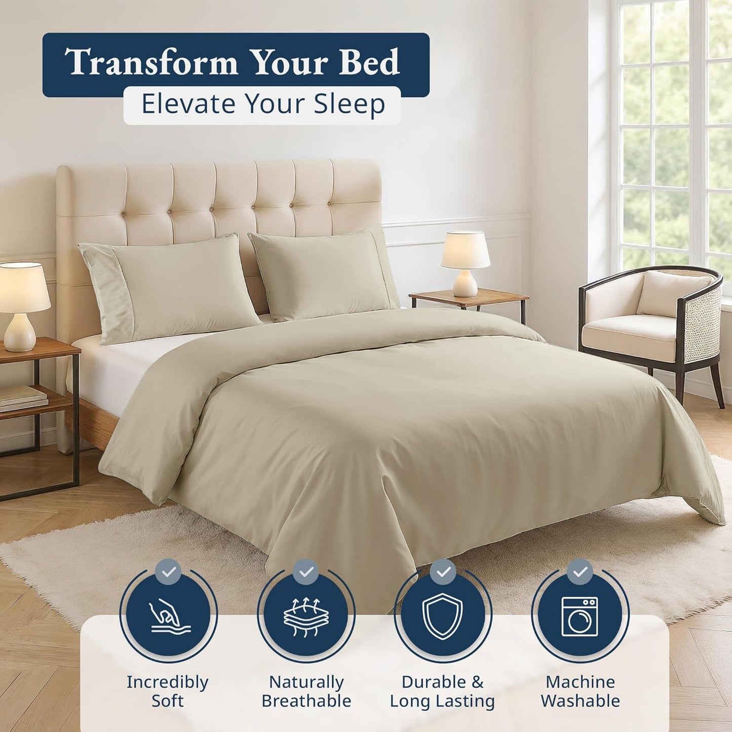 100% Organic Washed Cotton Quilt Cover Set - Linen