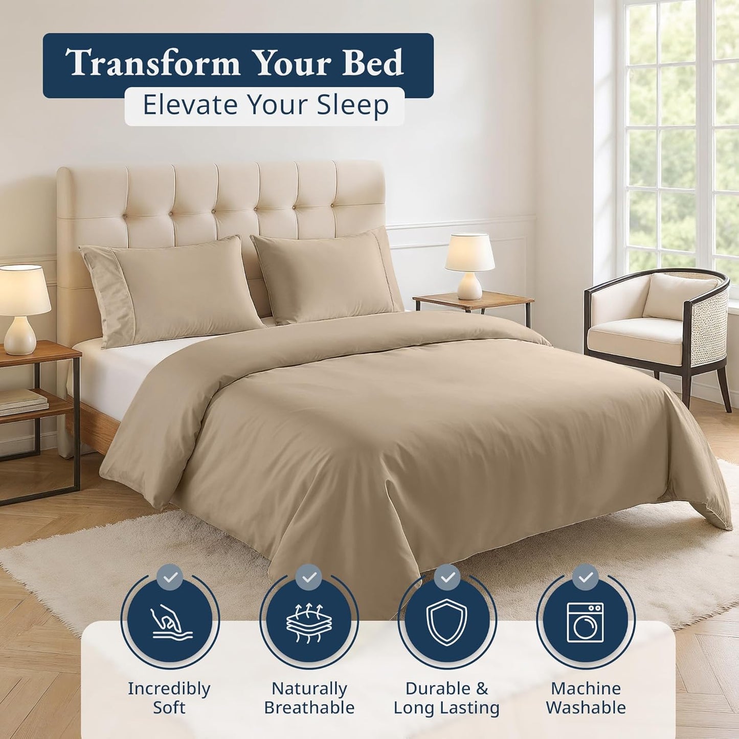 100% Organic Washed Cotton Quilt Cover Set - Taupe