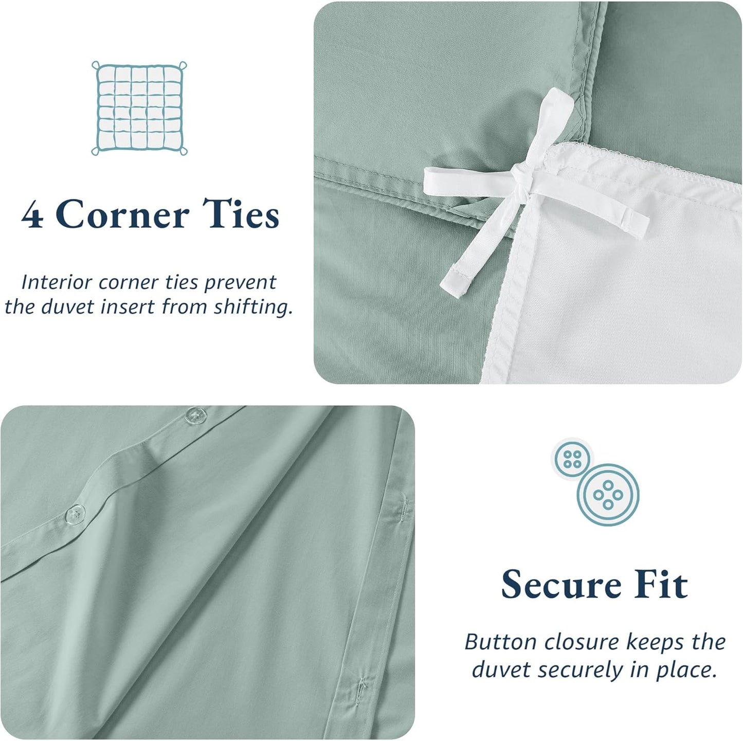 100% Organic Washed Cotton Quilt Cover Set - Cool Blue