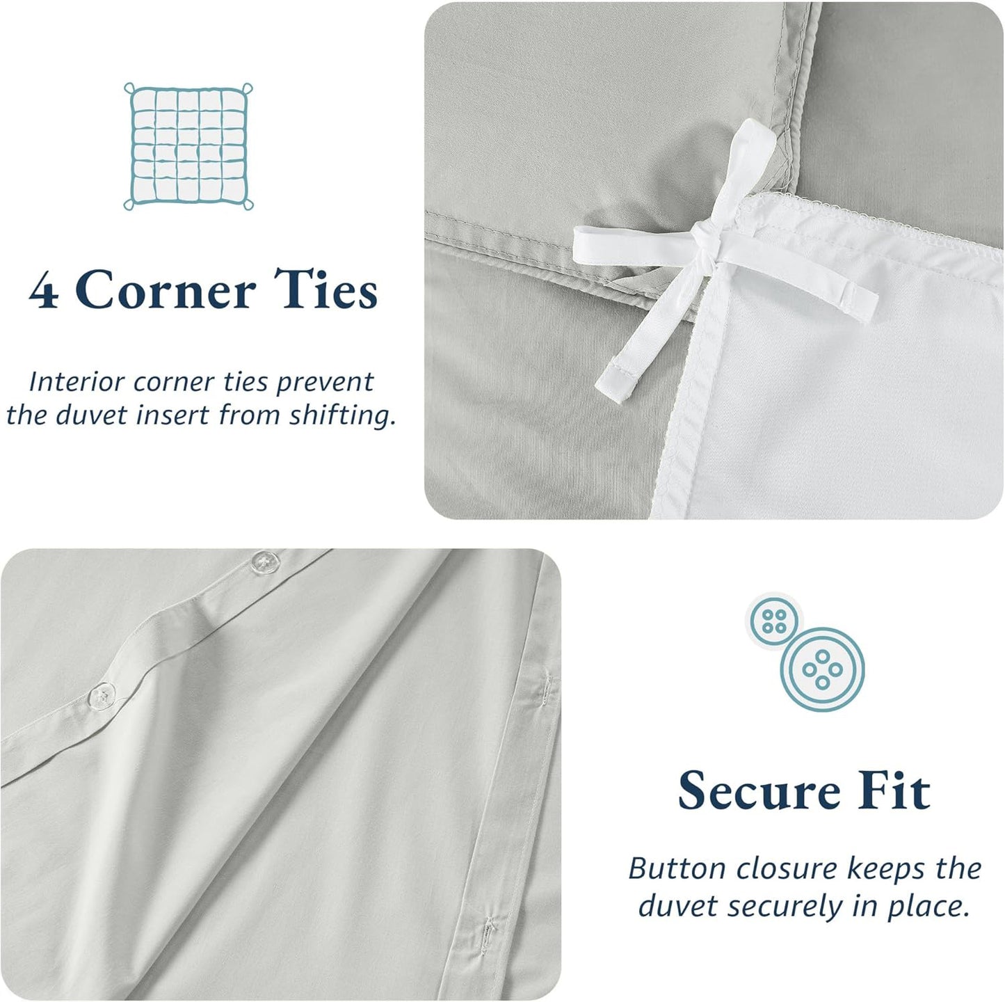 100% Organic Washed Cotton Quilt Cover Set - Silver