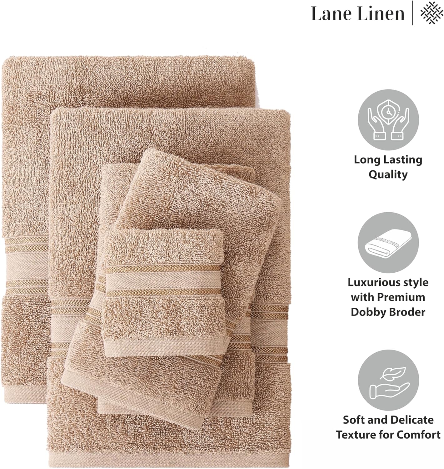 6 Piece Cotton Towel Set 550GSM - Taupe