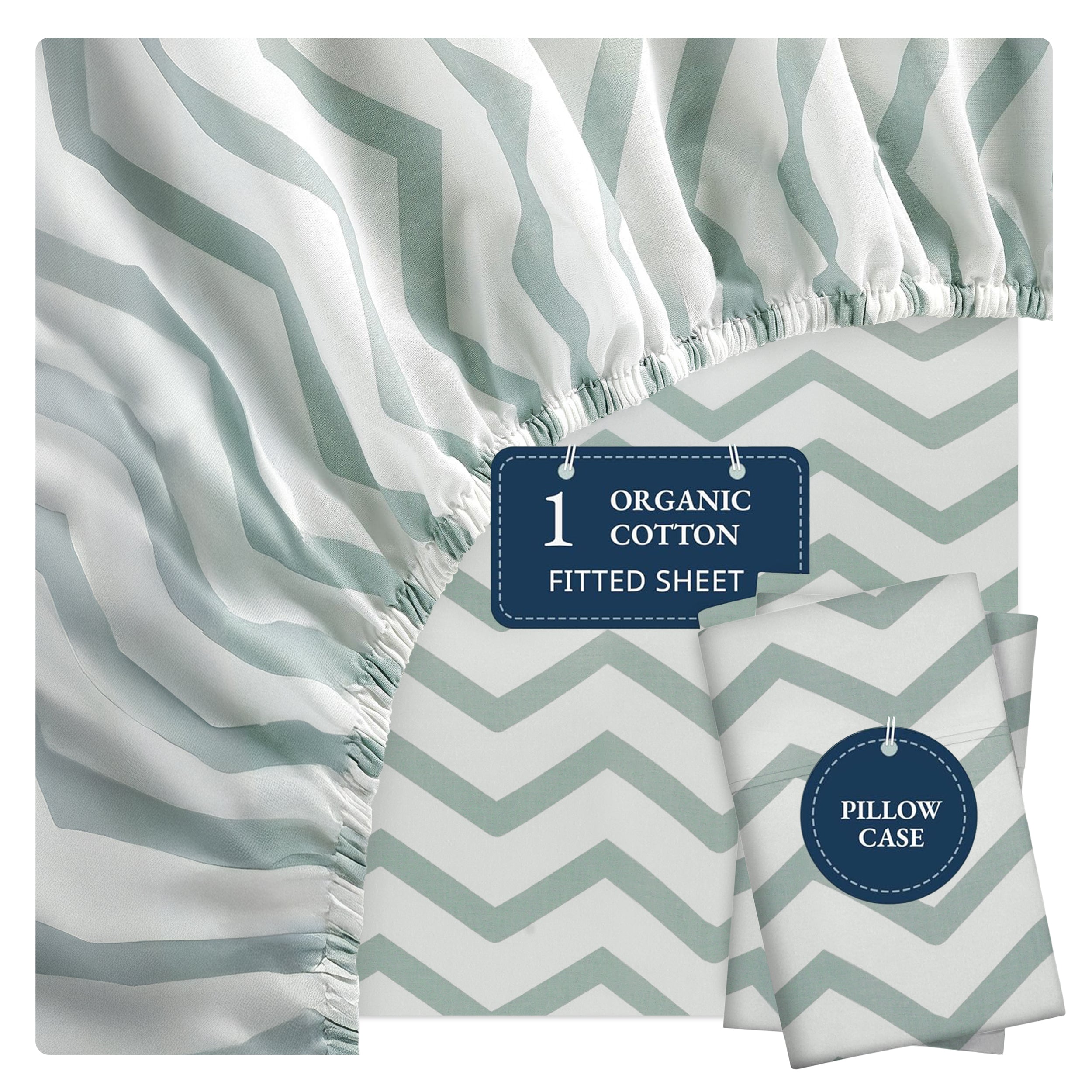 100% Organic Washed Cotton Fitted Sheet Set - Chevron Blue