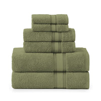 6 Piece Cotton Towel Set 550GSM - Oil Green