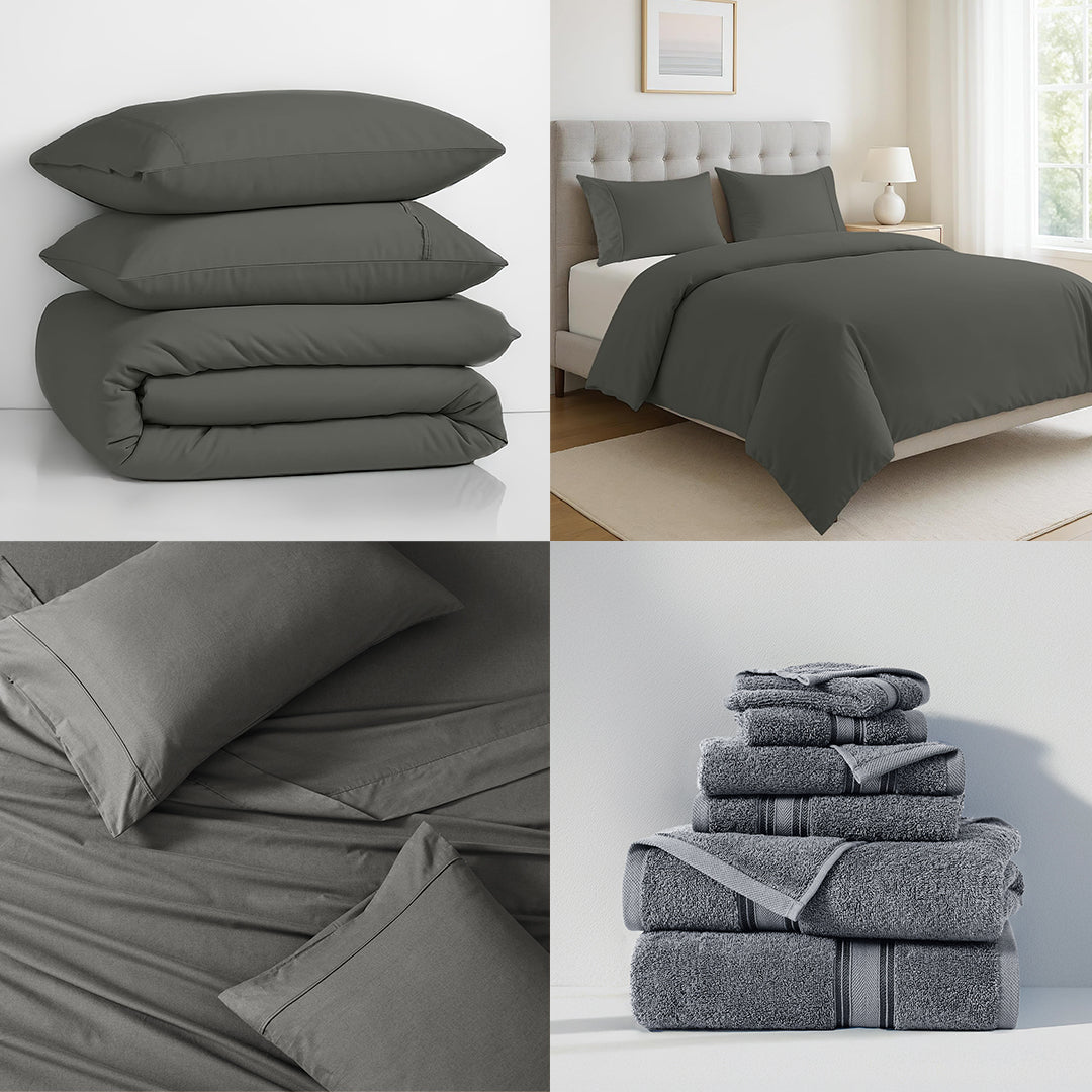Organic Cotton Bedding & Towel Bundle - Charcoal