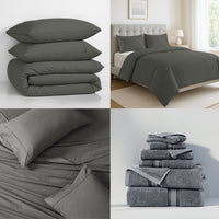 Organic Cotton Bedding & Towel Bundle - Charcoal