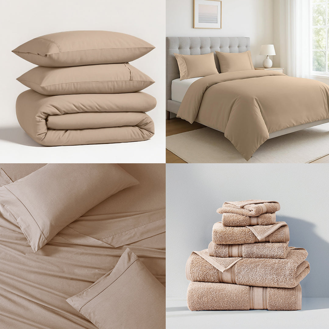 Organic Cotton Bedding & Towel Bundle - Taupe