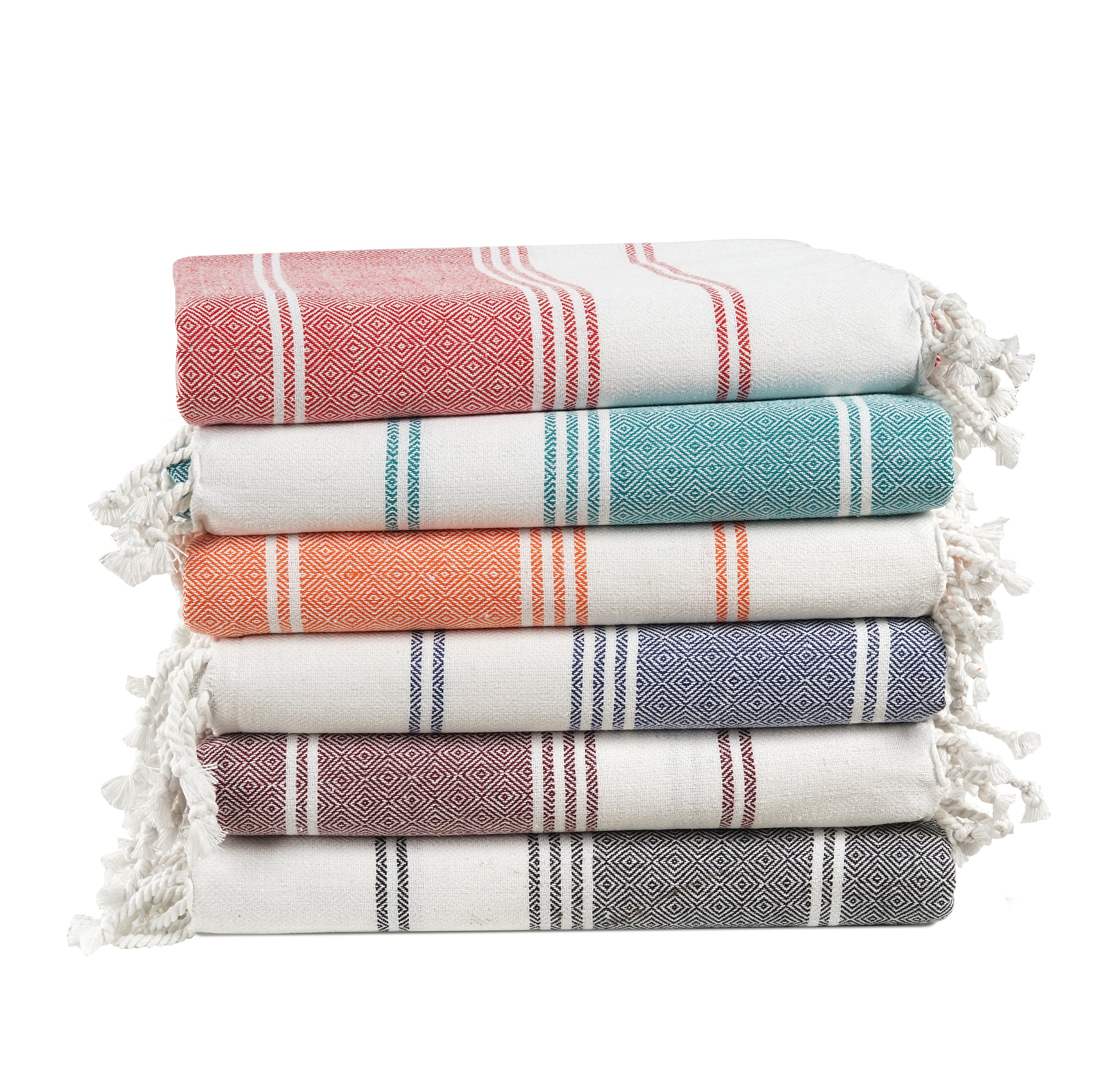 Set of 6 100% Cotton Diamond Turkish Beach Towels  - Multi Pk2