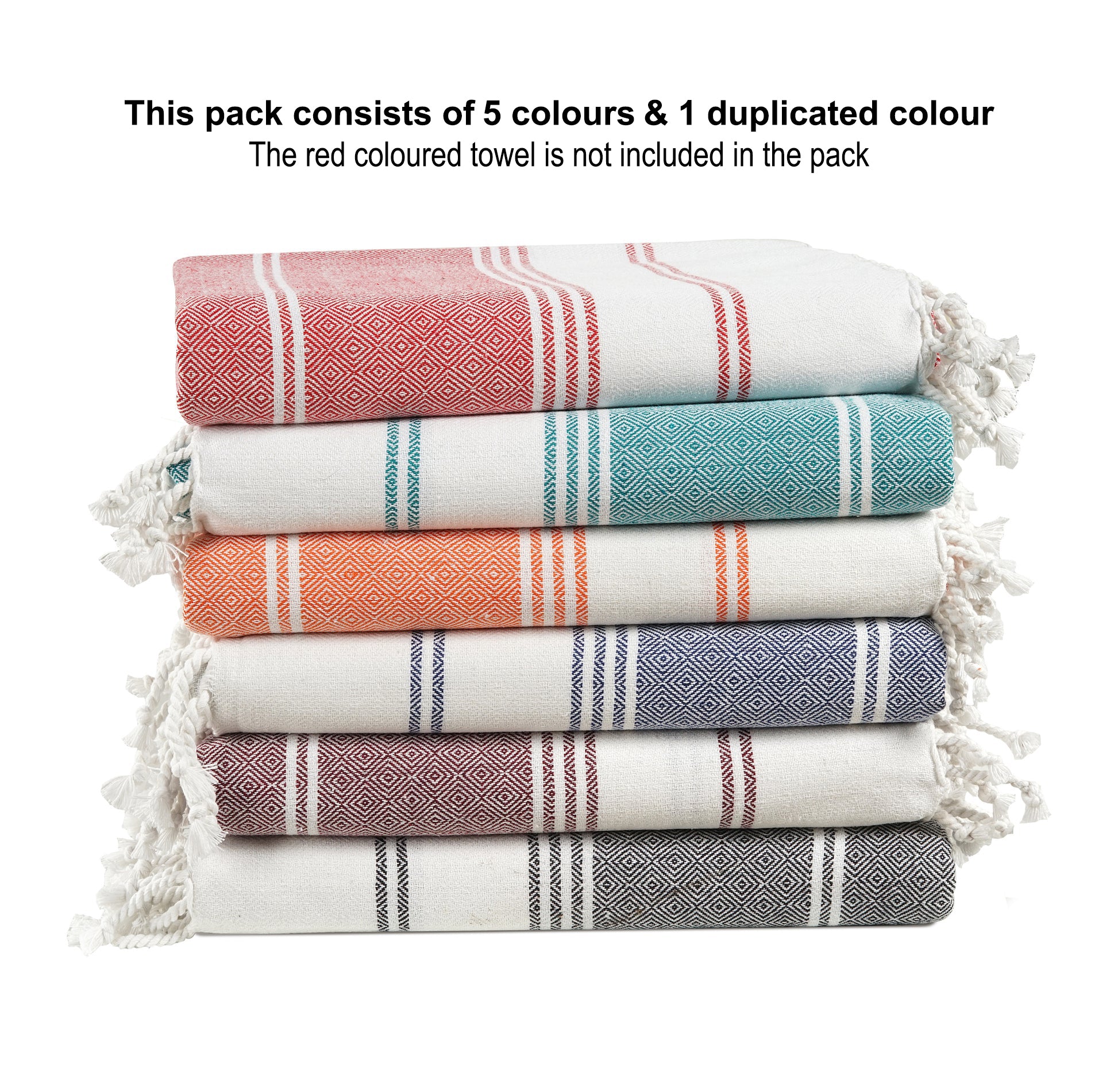 Set of 6 100% Cotton Diamond Turkish Beach Towels  - Multi Pk2