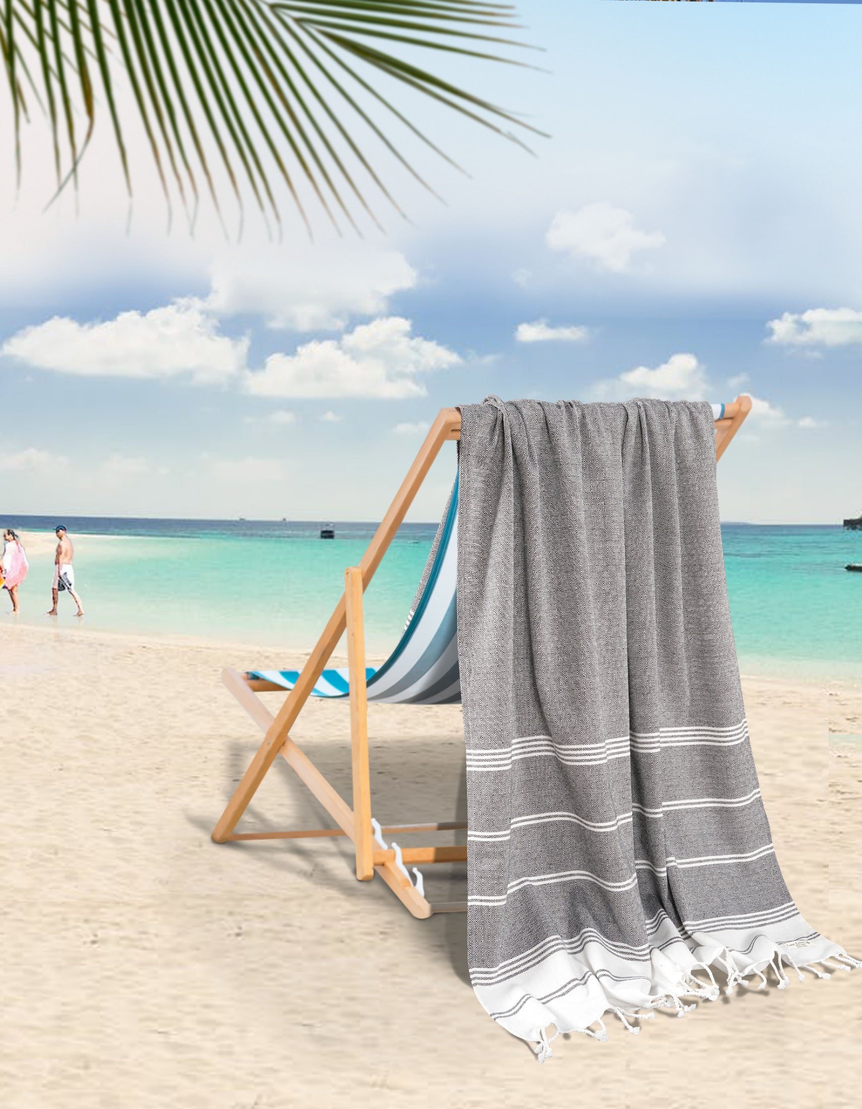 Set of 2 100% Cotton Diamond Turkish Beach Towels - Ebony