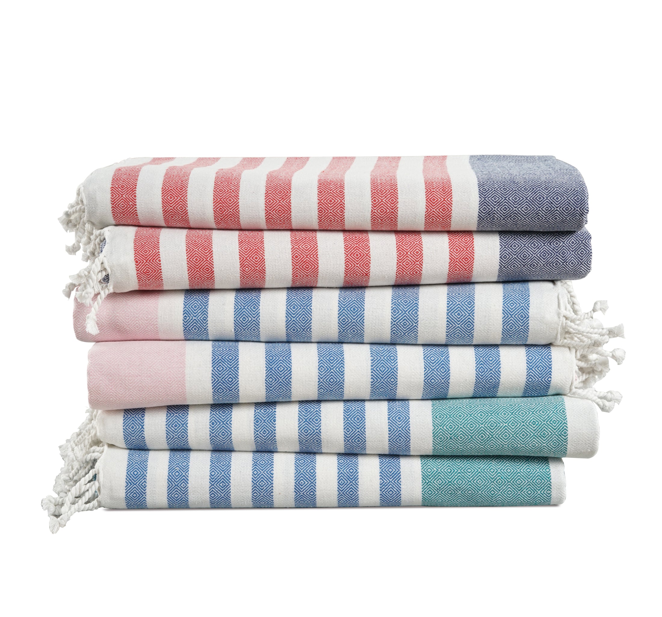 Set of 6 100% Cotton Diamond Turkish Beach Towels  - Multi Pk1