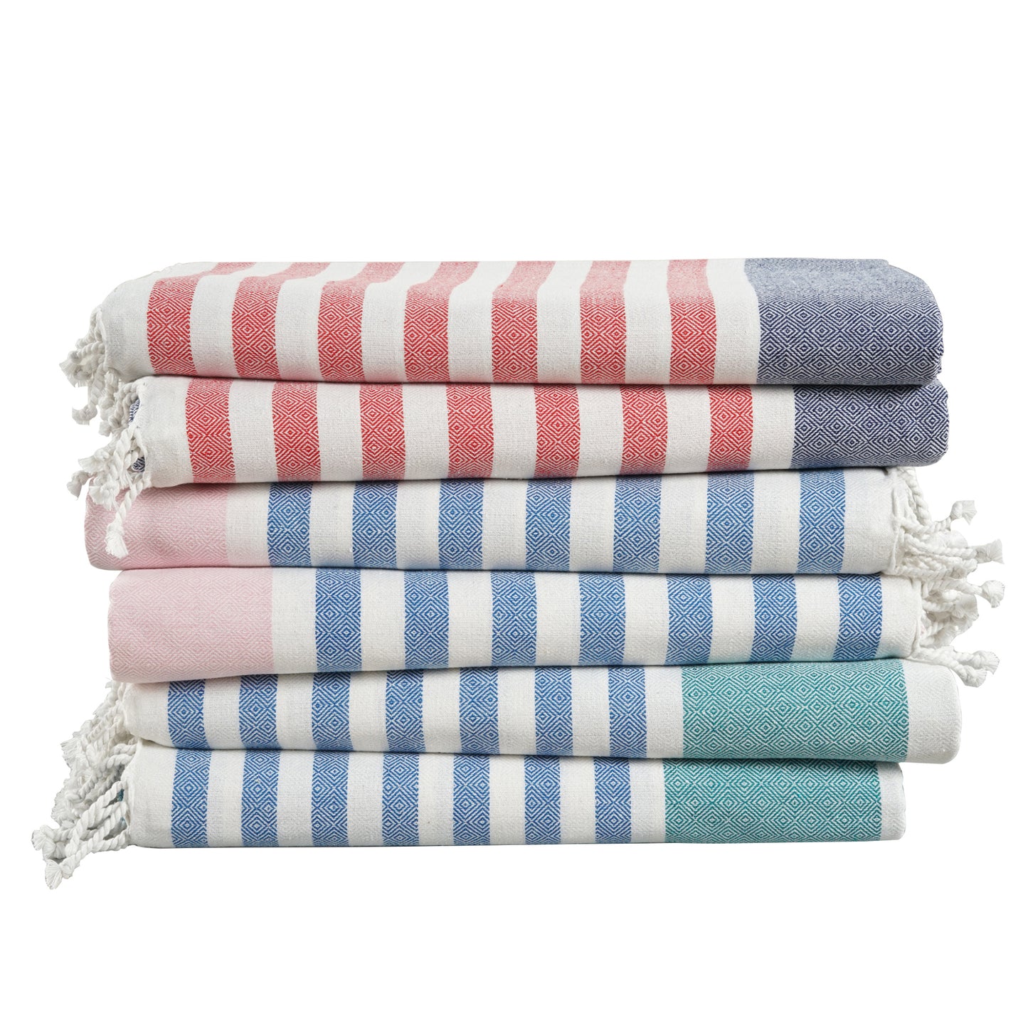 Set of 6 Diamond Turkish Beach Towels  - Diamond Multi Stripe
