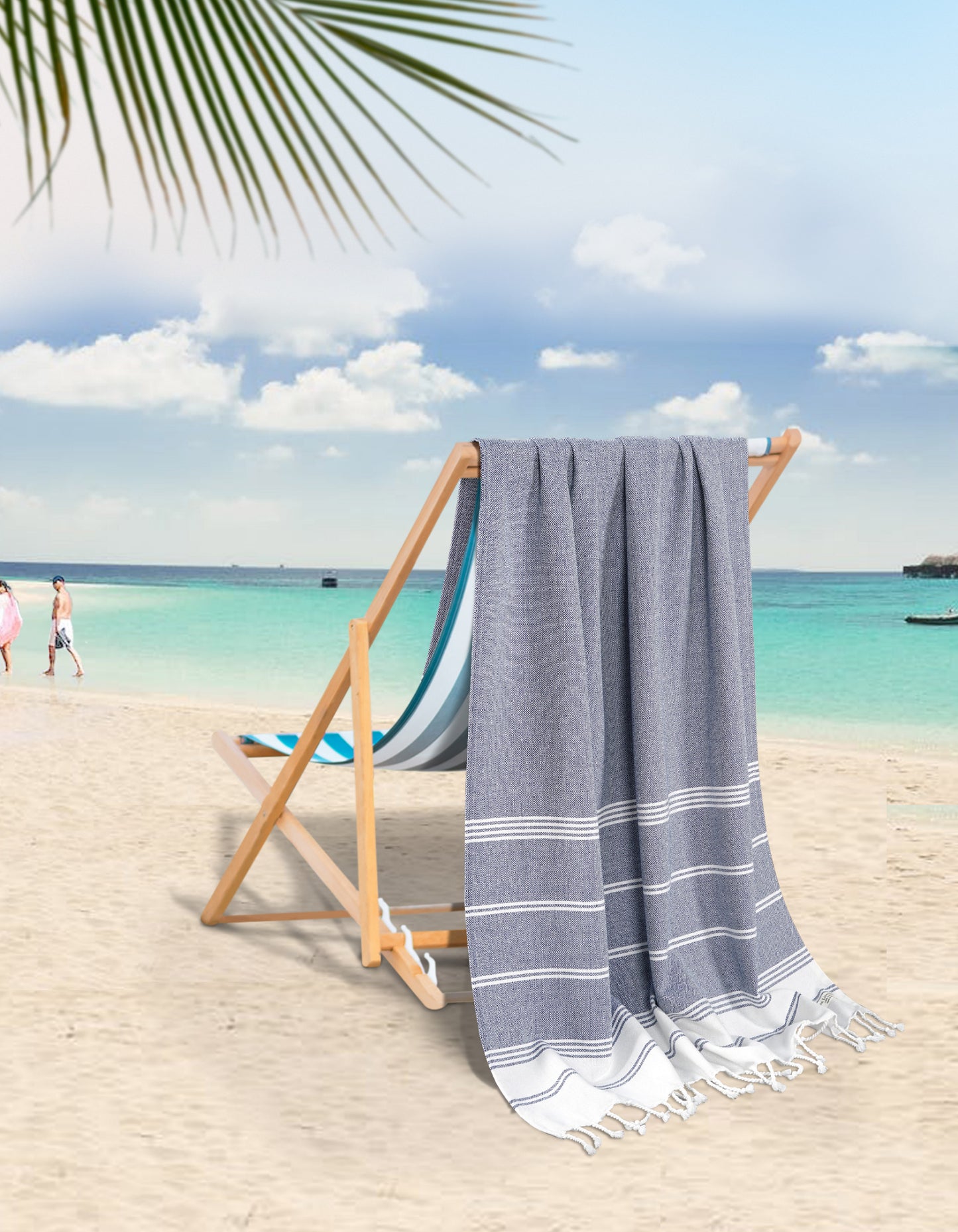 Set of 2 100% Cotton Diamond Turkish Beach Towels - Navy Blazer