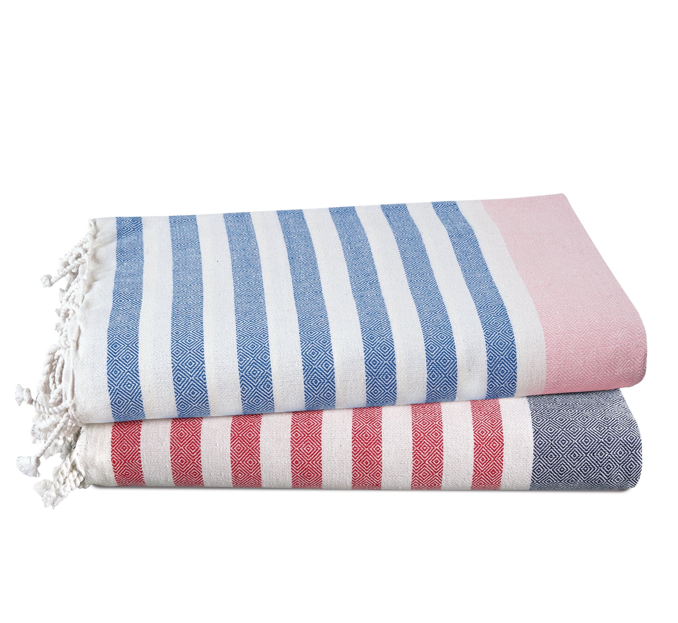 Set of 2 100% Cotton Diamond Turkish Beach Towels - Pink Red Stripe