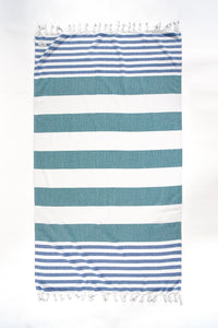 Set of 2 100% Cotton Diamond Turkish Beach Towels - Green Red Stripe