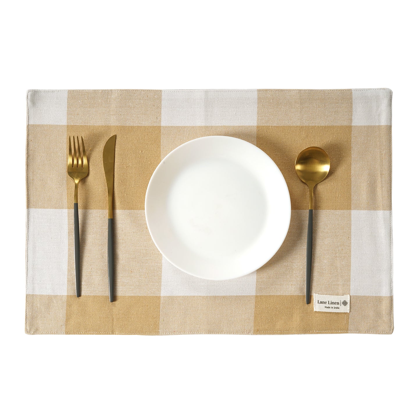 Set of 6 100% Cotton Placemats - Beige Check