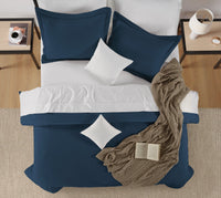 100% Organic Washed Cotton Quilt Cover Set - Navy