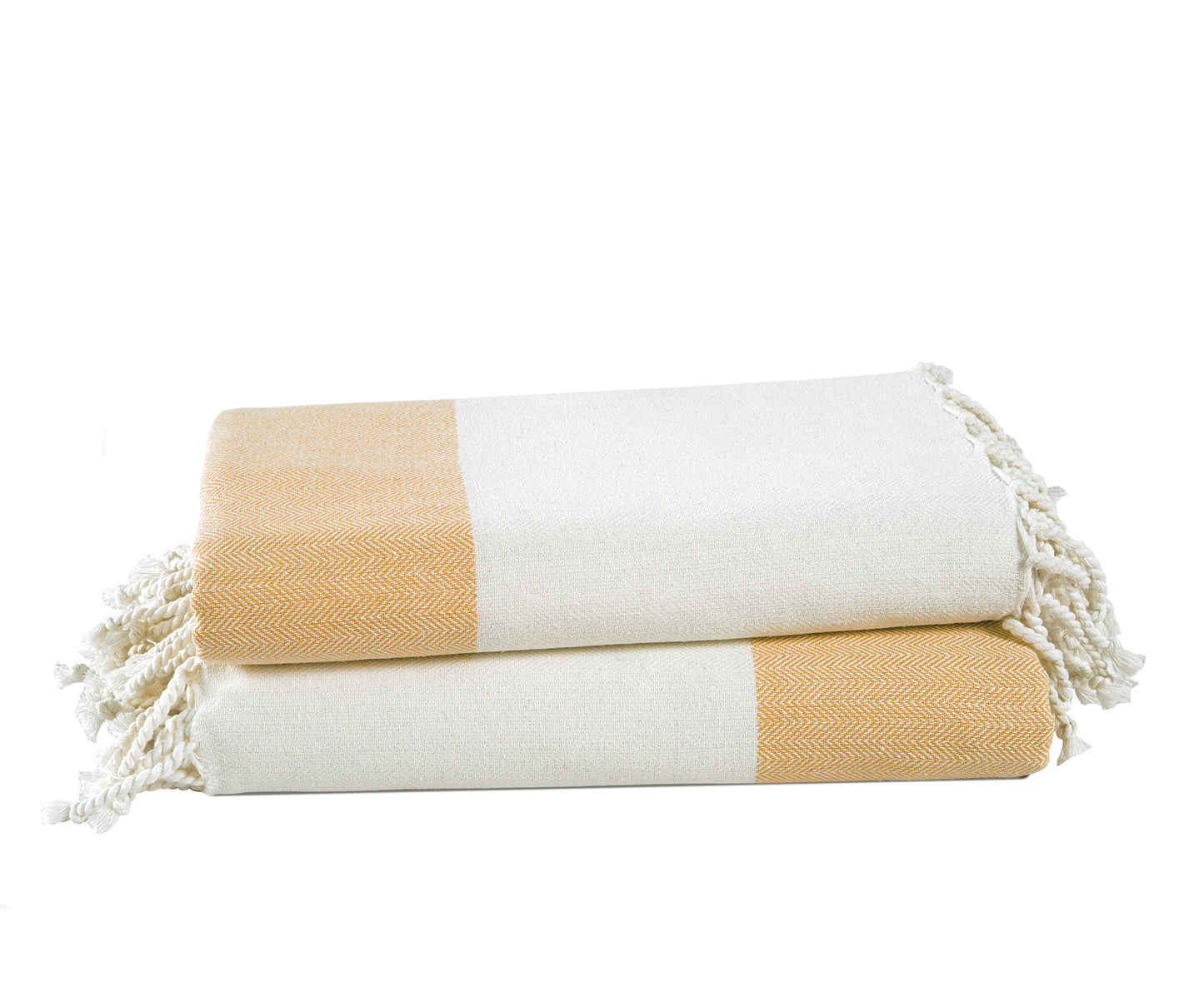 Set of 2 100% Cotton Herringbone Turkish Beach Towels  - Citrus