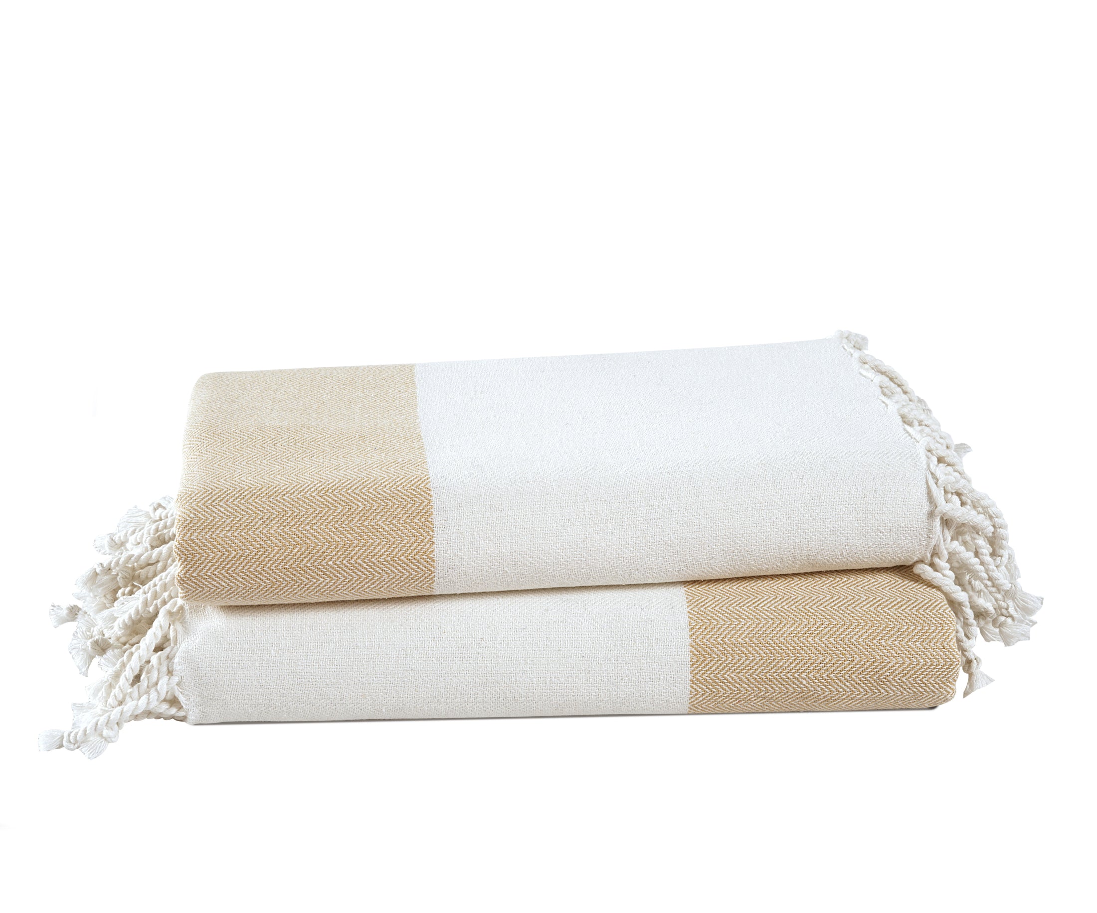 Set of 2 100% Cotton Herringbone Turkish Beach Towels  - Frappe