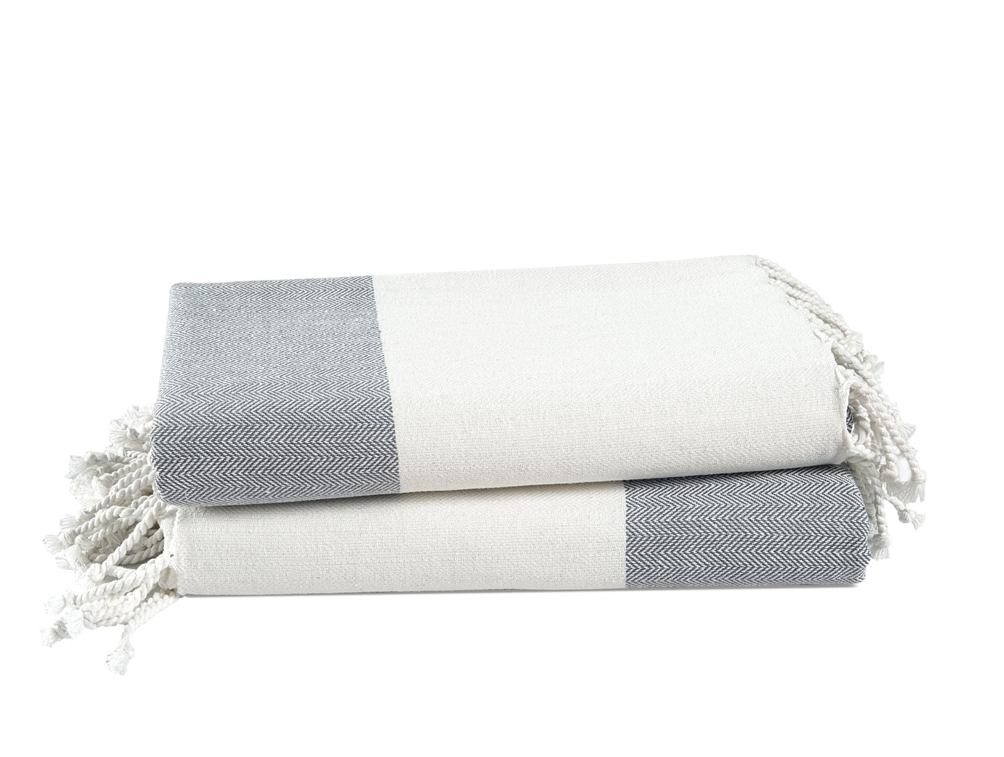 Set of 2 100% Cotton Herringbone Turkish Beach Towels  - Grey