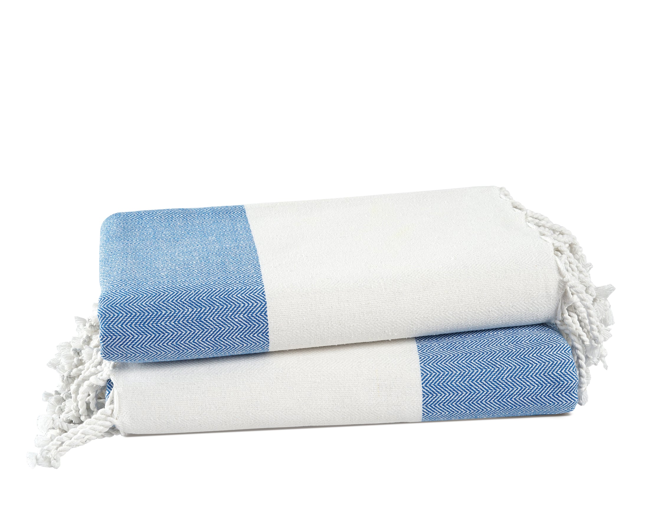 Set of 2 100% Cotton Herringbone Turkish Beach Towels  - Placid Blue