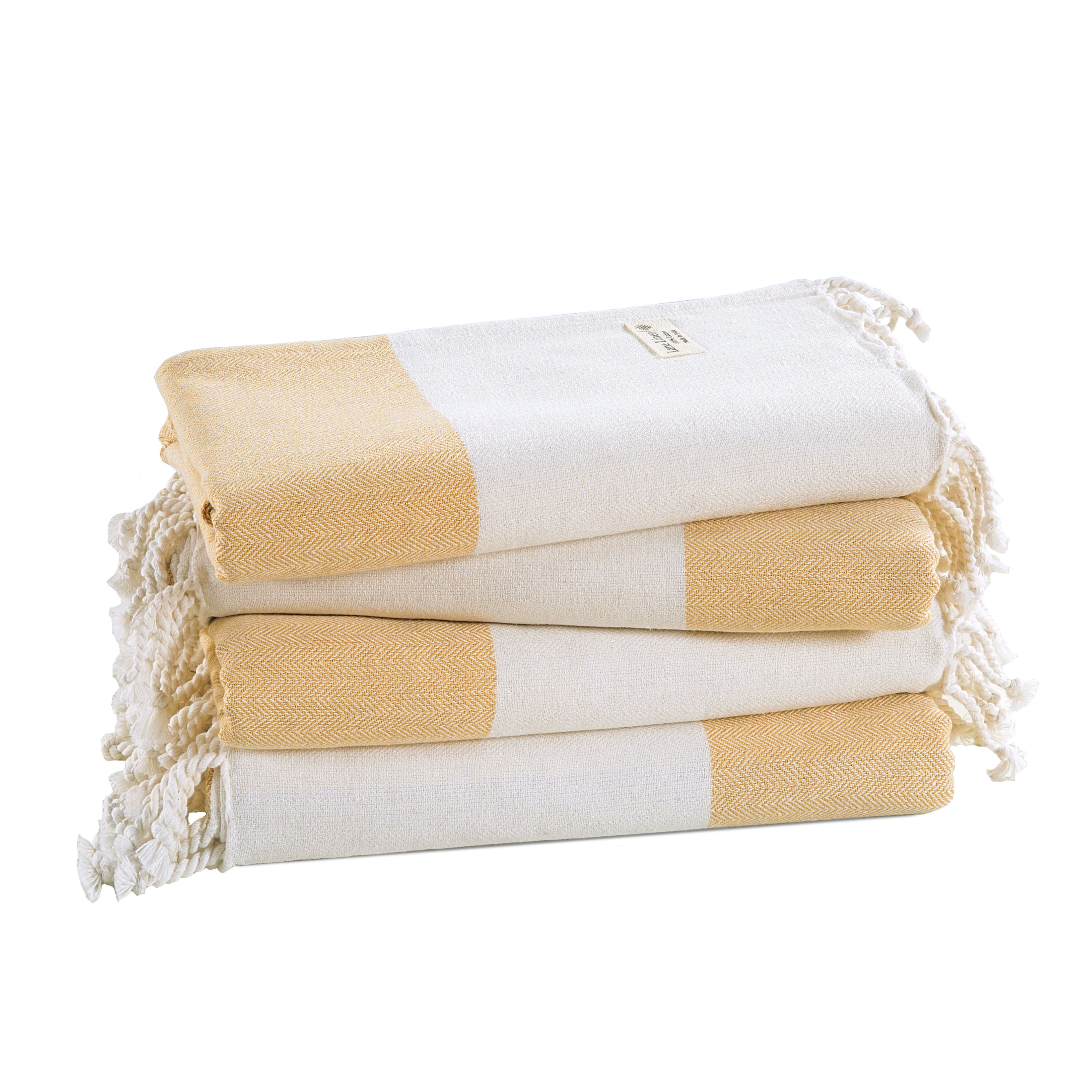 Set of 4 100% Cotton Herringbone Turkish Beach Towels - Citrus