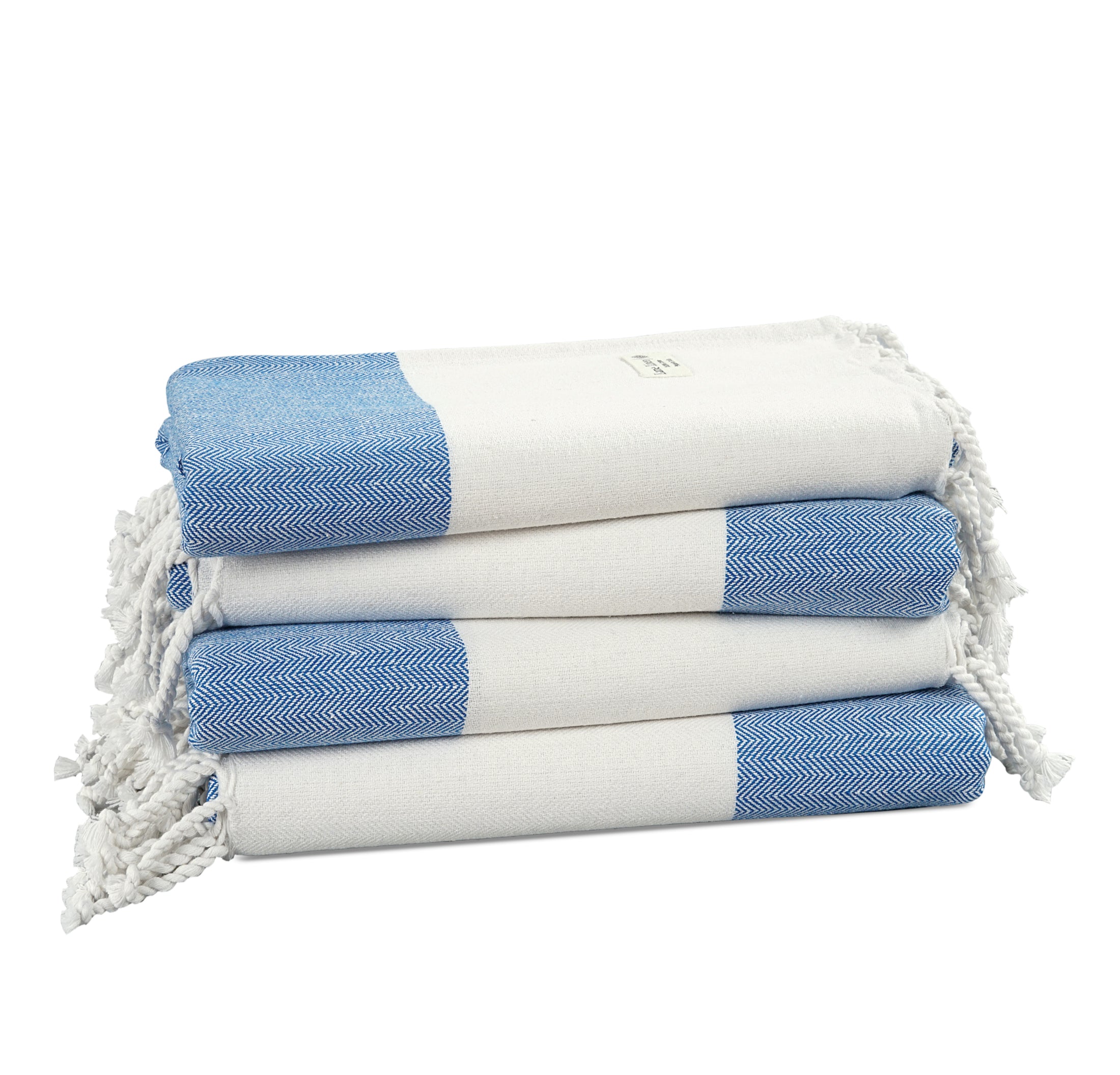 Set of 4 100% Cotton Herringbone Turkish Beach Towels - Placid Blue