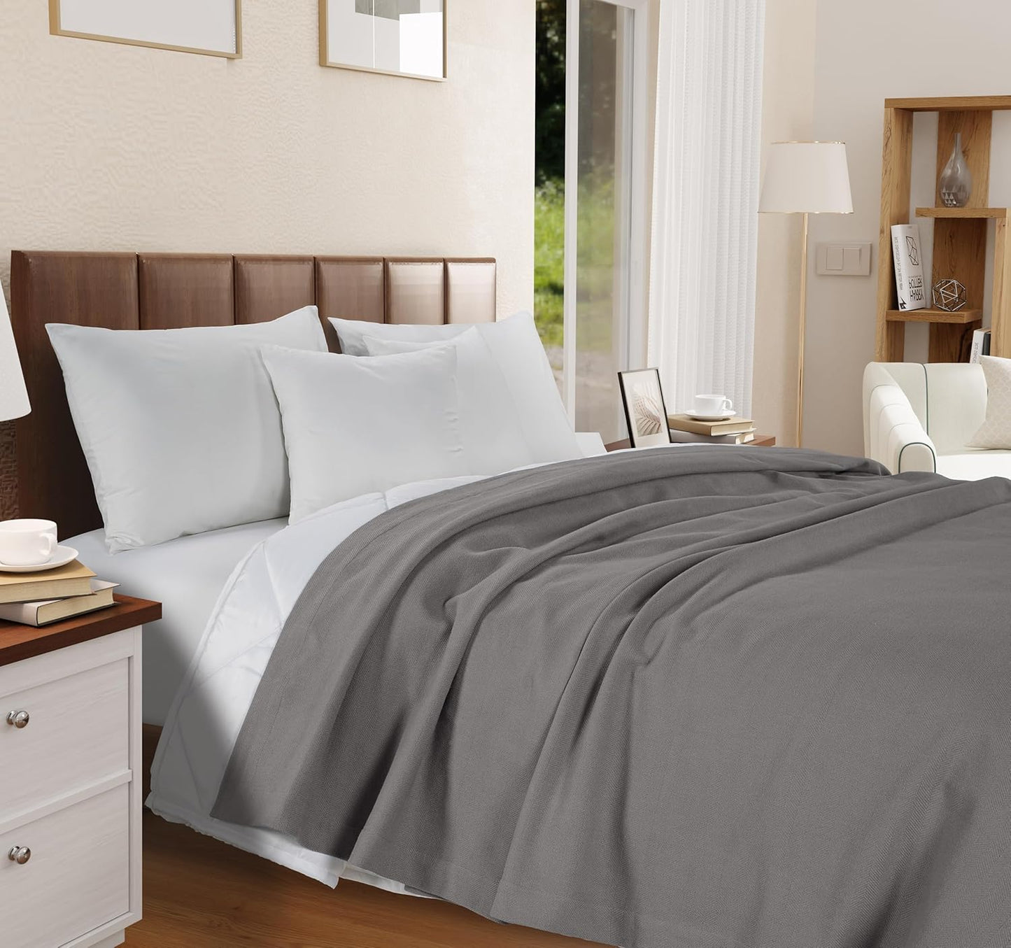 100% Cotton Herringbone Blanket - Silver