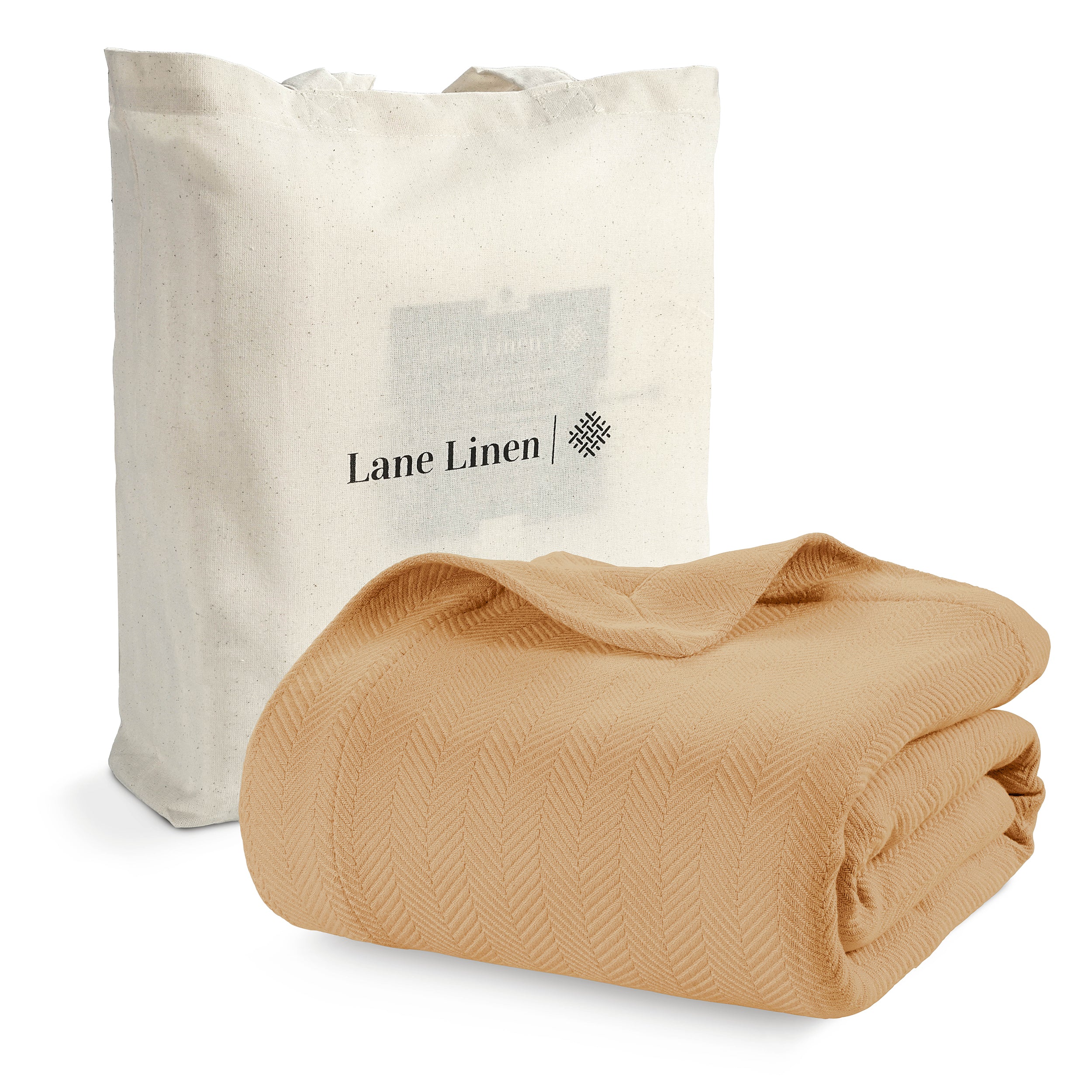 100% Cotton Herringbone Blanket - Tan