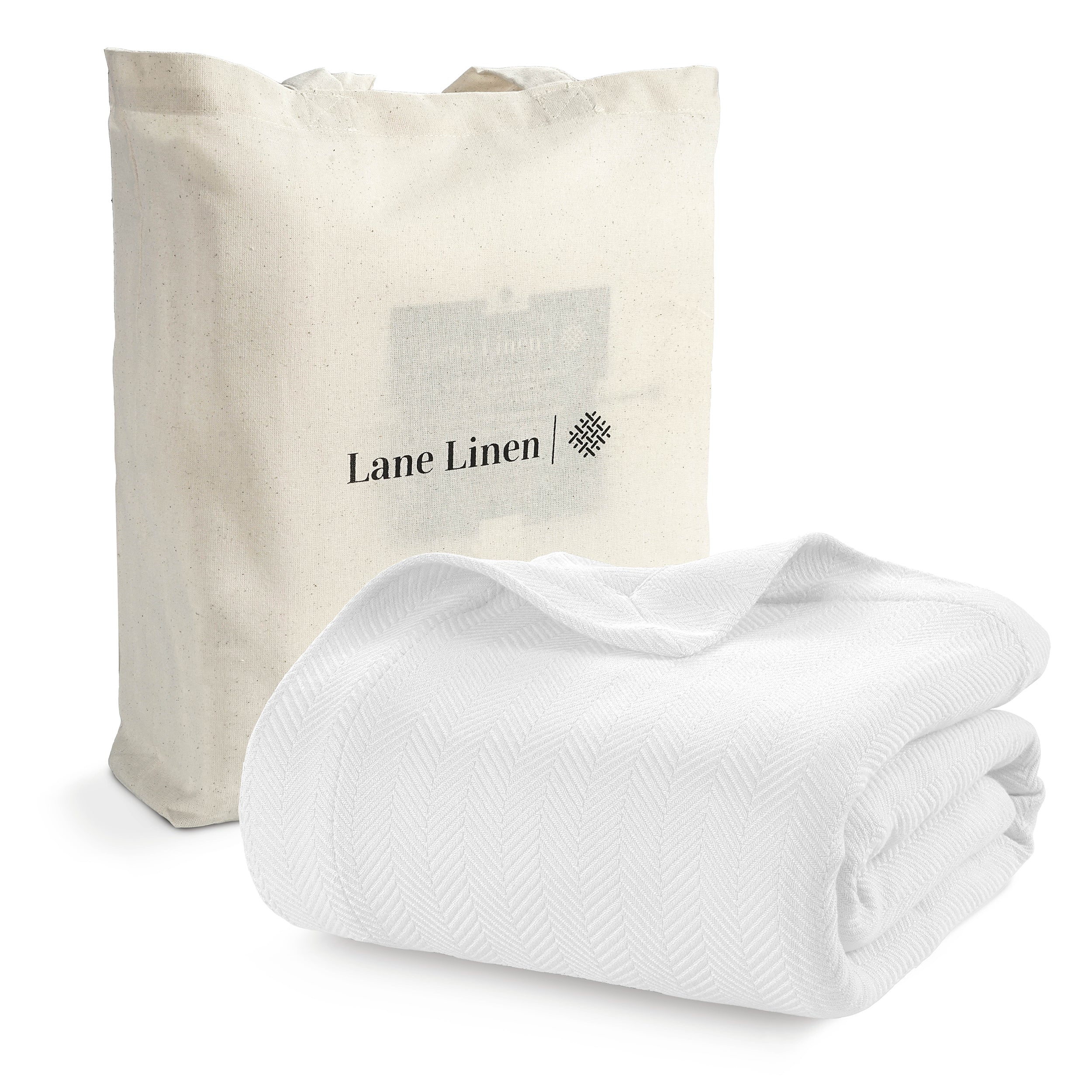 100% Cotton Herringbone Blanket - White