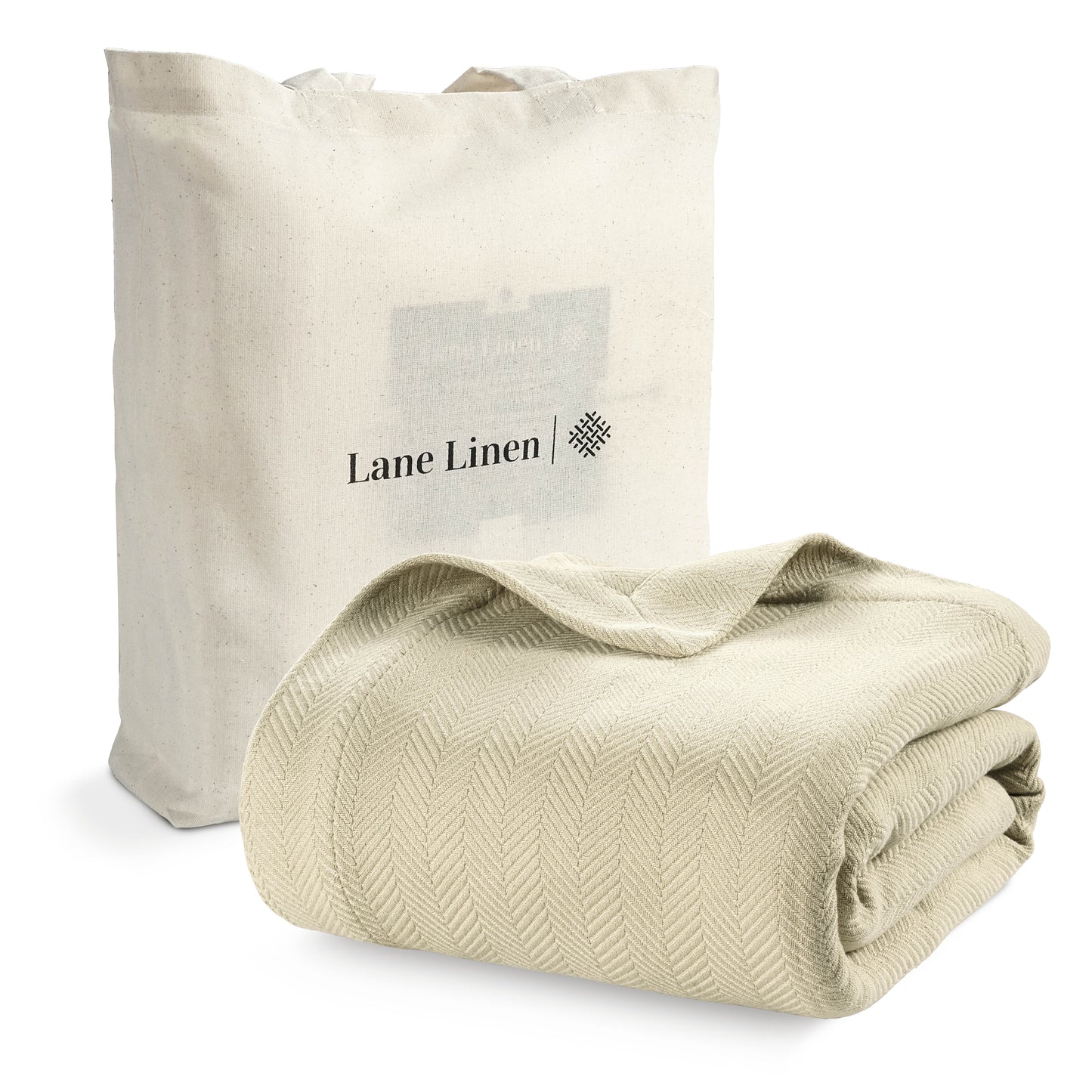 100% Cotton Herringbone Blanket - Tan