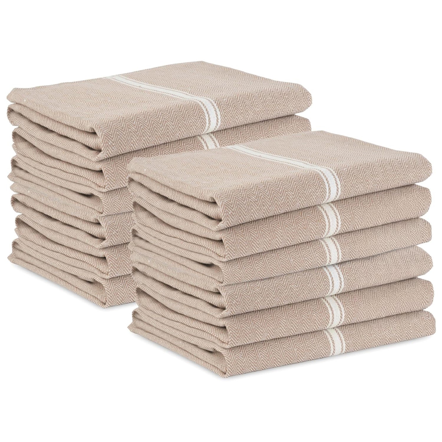 Set of 12 Herringbone Kitchen Towels - Beige