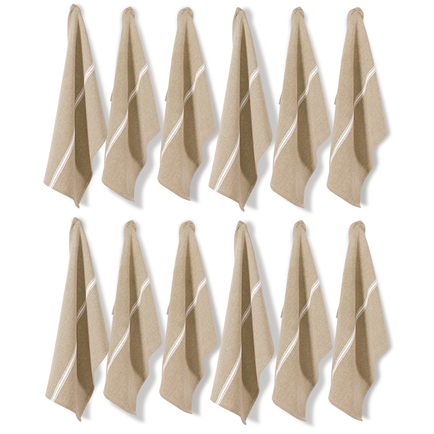 Set of 6 Herringbone Kitchen Towels -  Beige