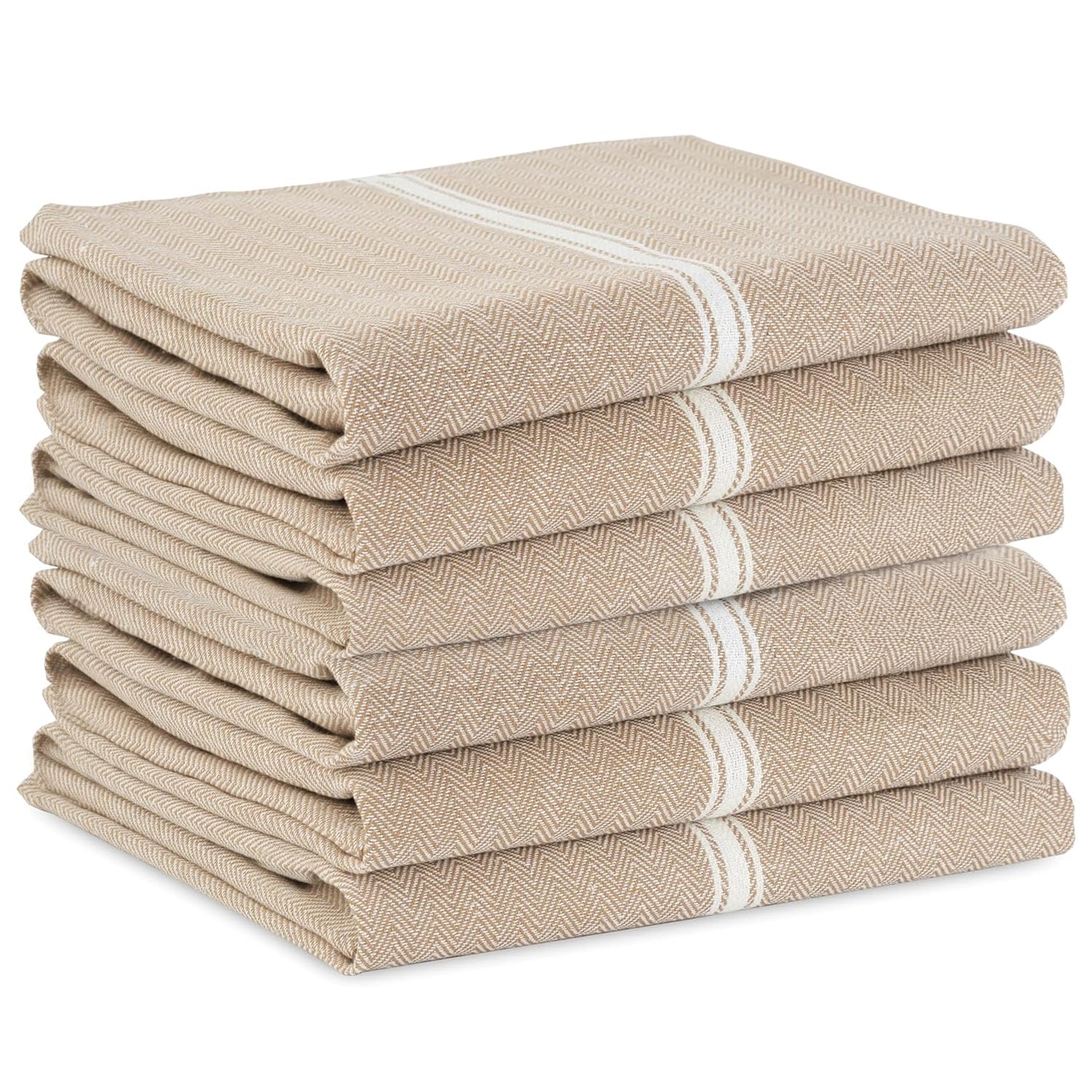 Set of 6 Herringbone Kitchen Towels -  Beige