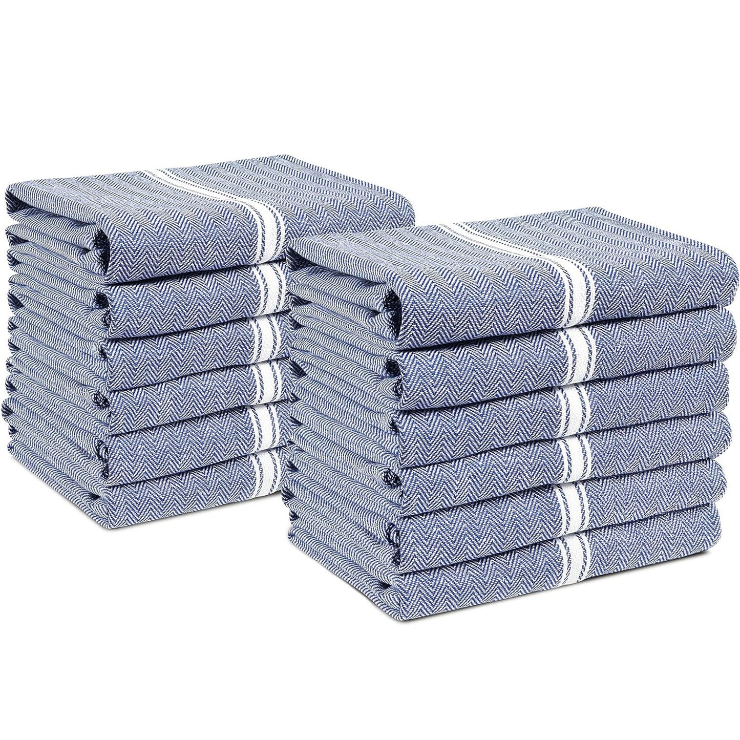Set of 12 Herringbone Kitchen Towels - Blue