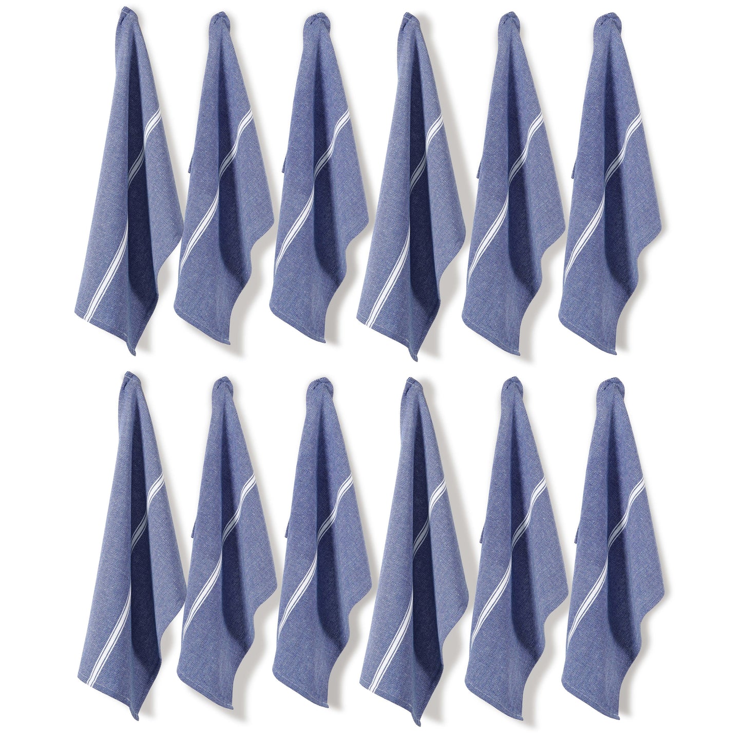 Set of 12 Herringbone Kitchen Towels - Blue