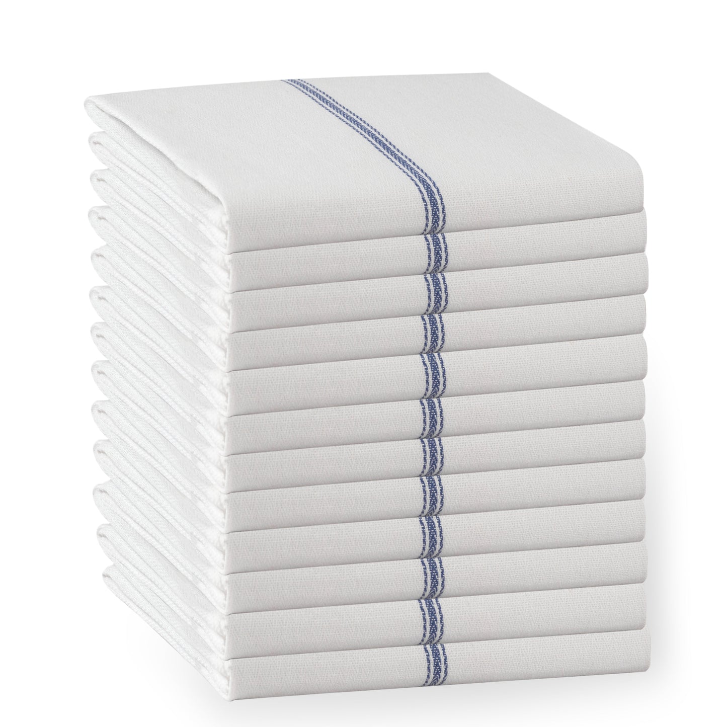 Set of 12 Herringbone Kitchen Towels - Blue Stripe