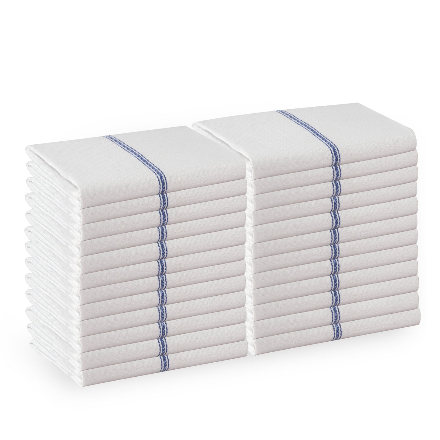 Set of 24 Herringbone Kitchen Towels - Blue Stripe