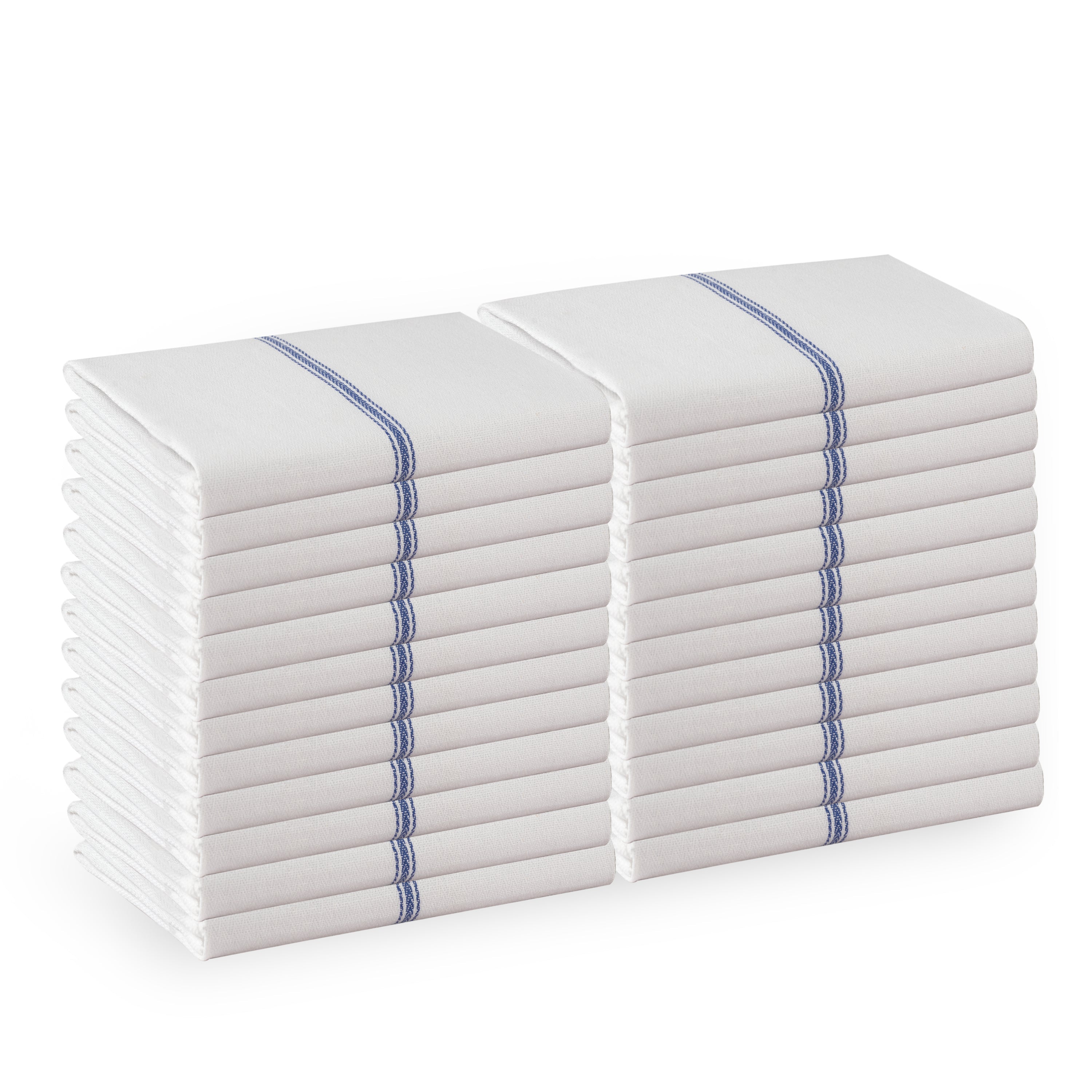 Set of 24 Herringbone Kitchen Towels - Blue Stripe
