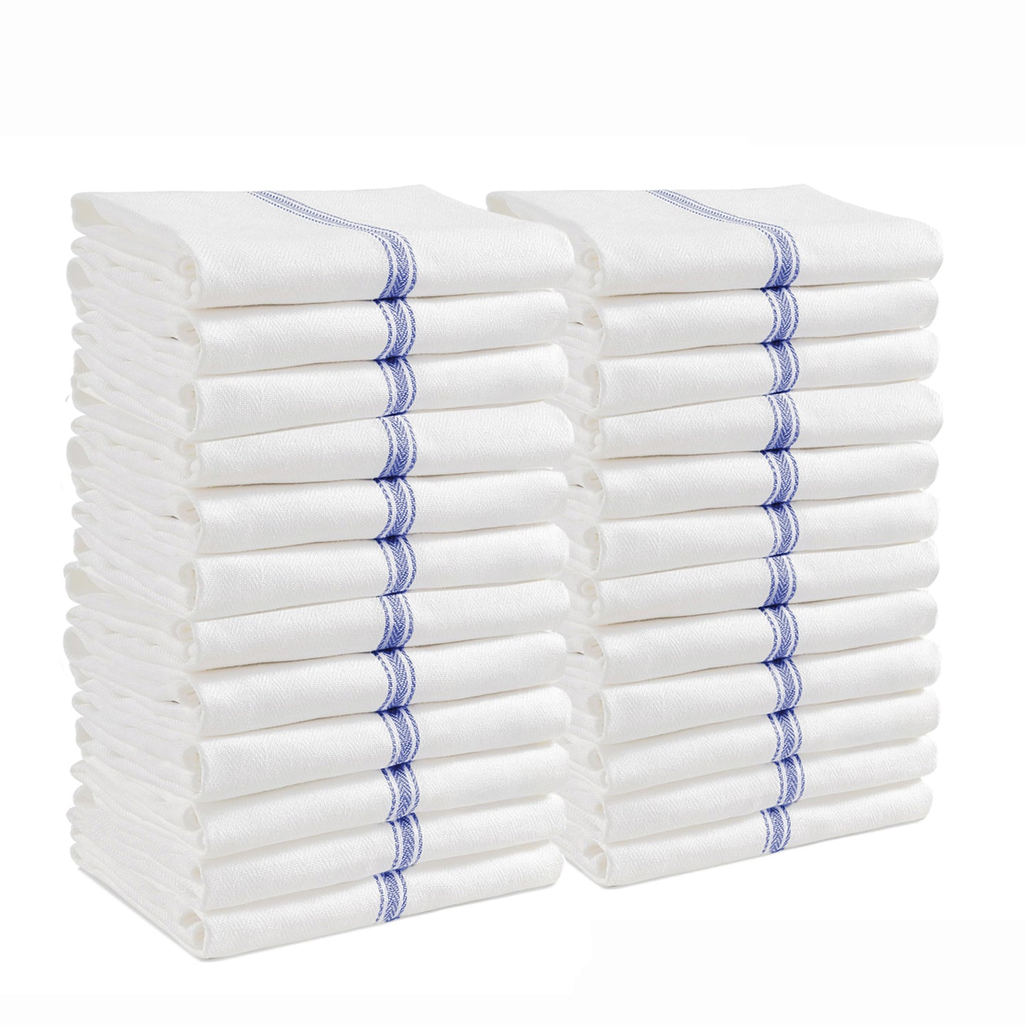 Set of 24 Herringbone Kitchen Towels - Blue Stripe