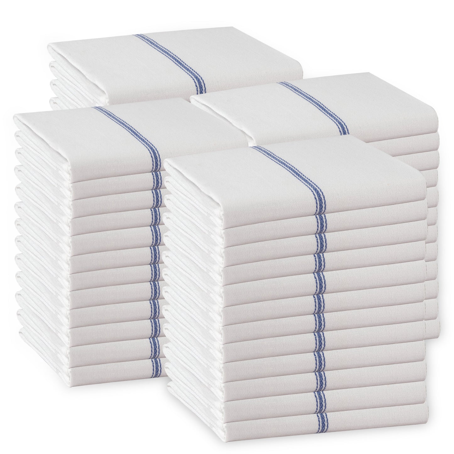 Set of 48 Herringbone Kitchen Towels - Blue Stripe