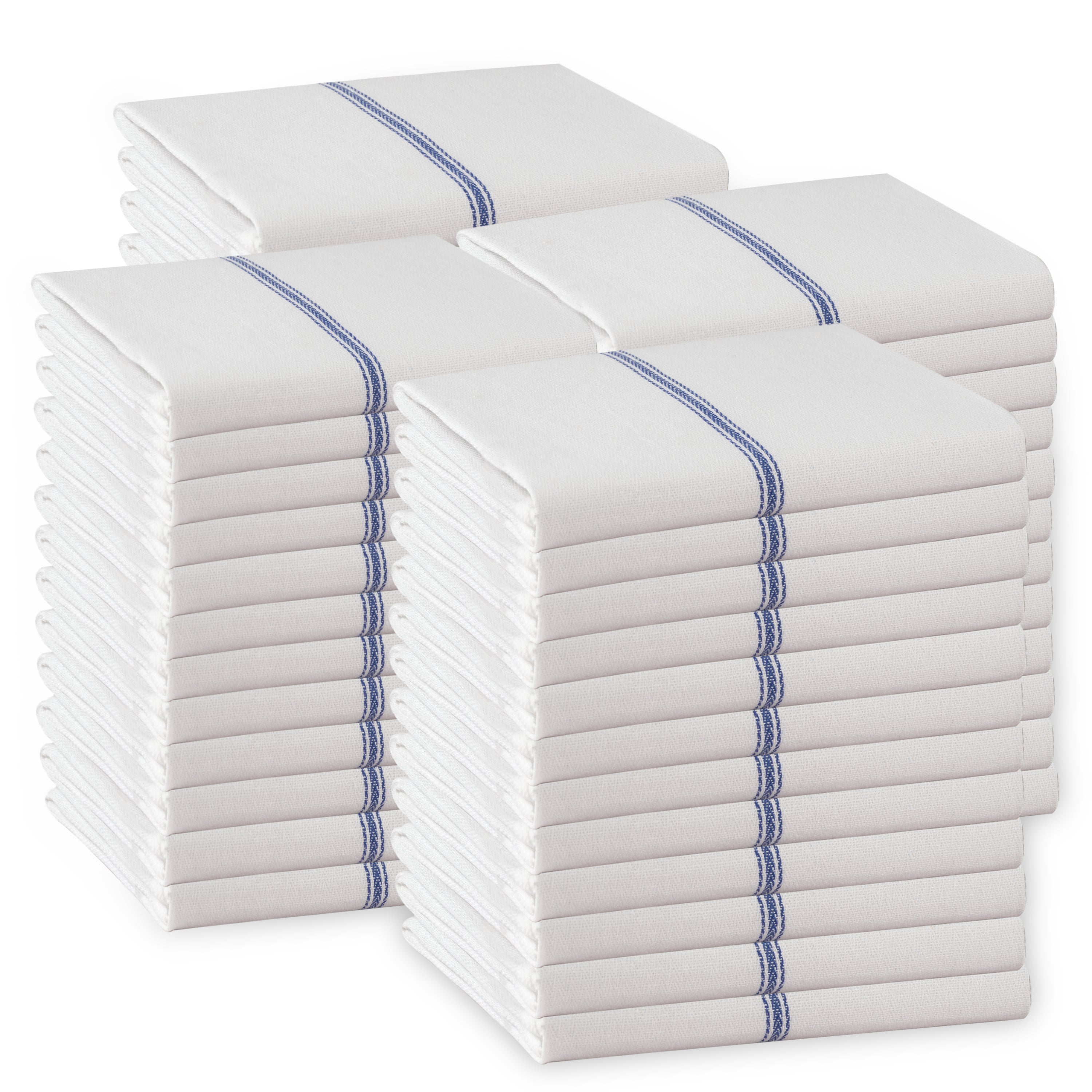 Set of 48 Herringbone Kitchen Towels - Blue Stripe