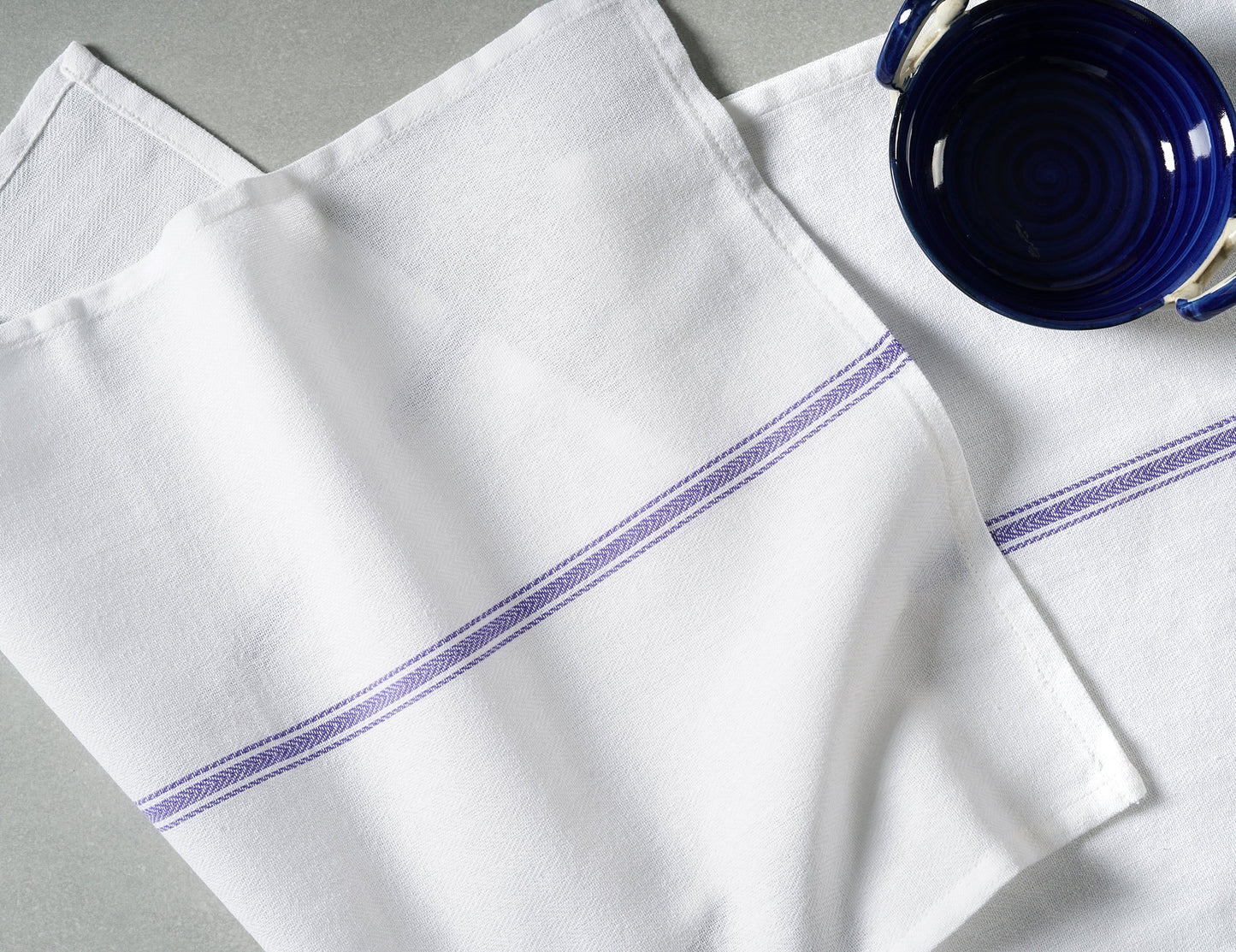 Set of 48 Herringbone Kitchen Towels - Blue Stripe