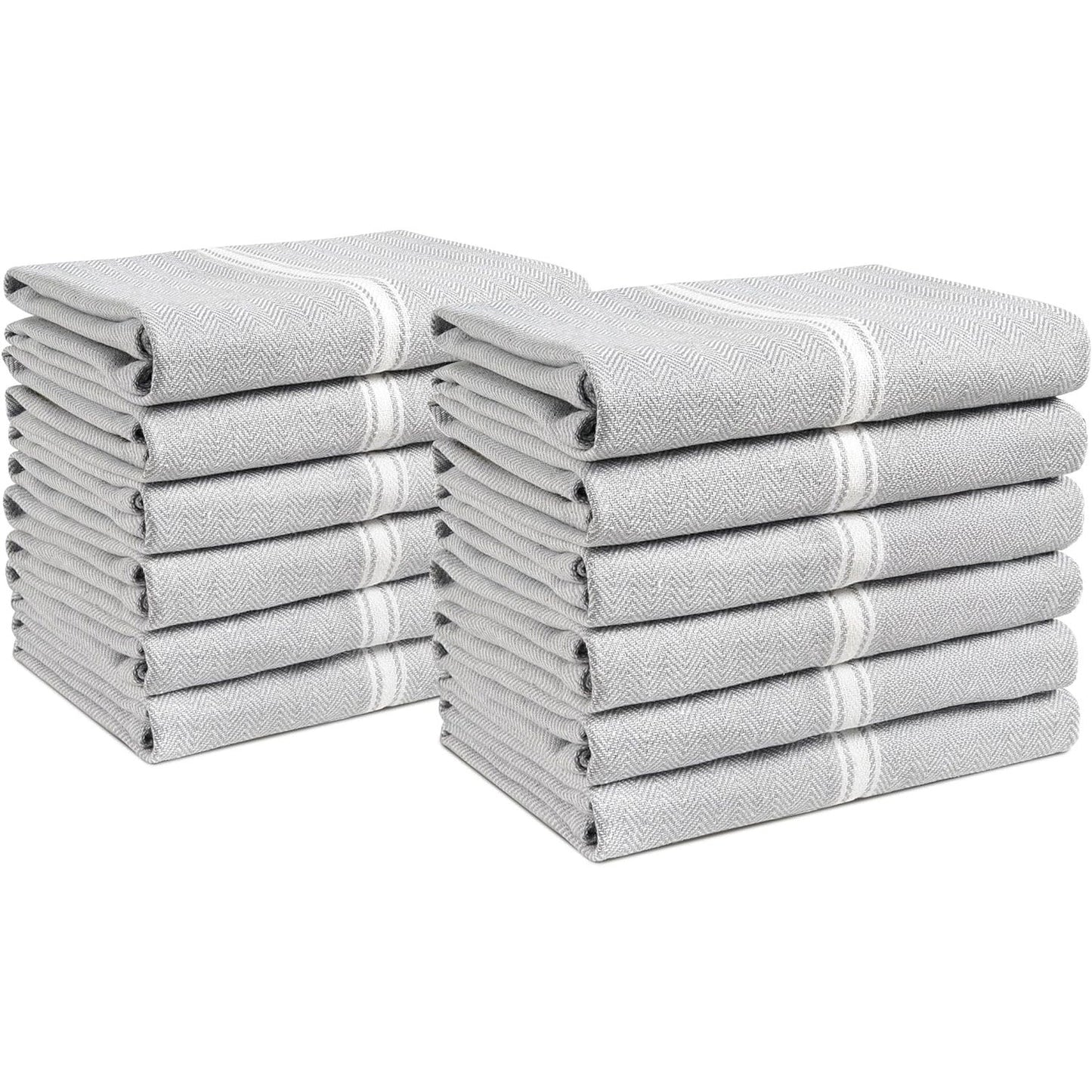 Set of 12 Herringbone Kitchen Towels - Grey